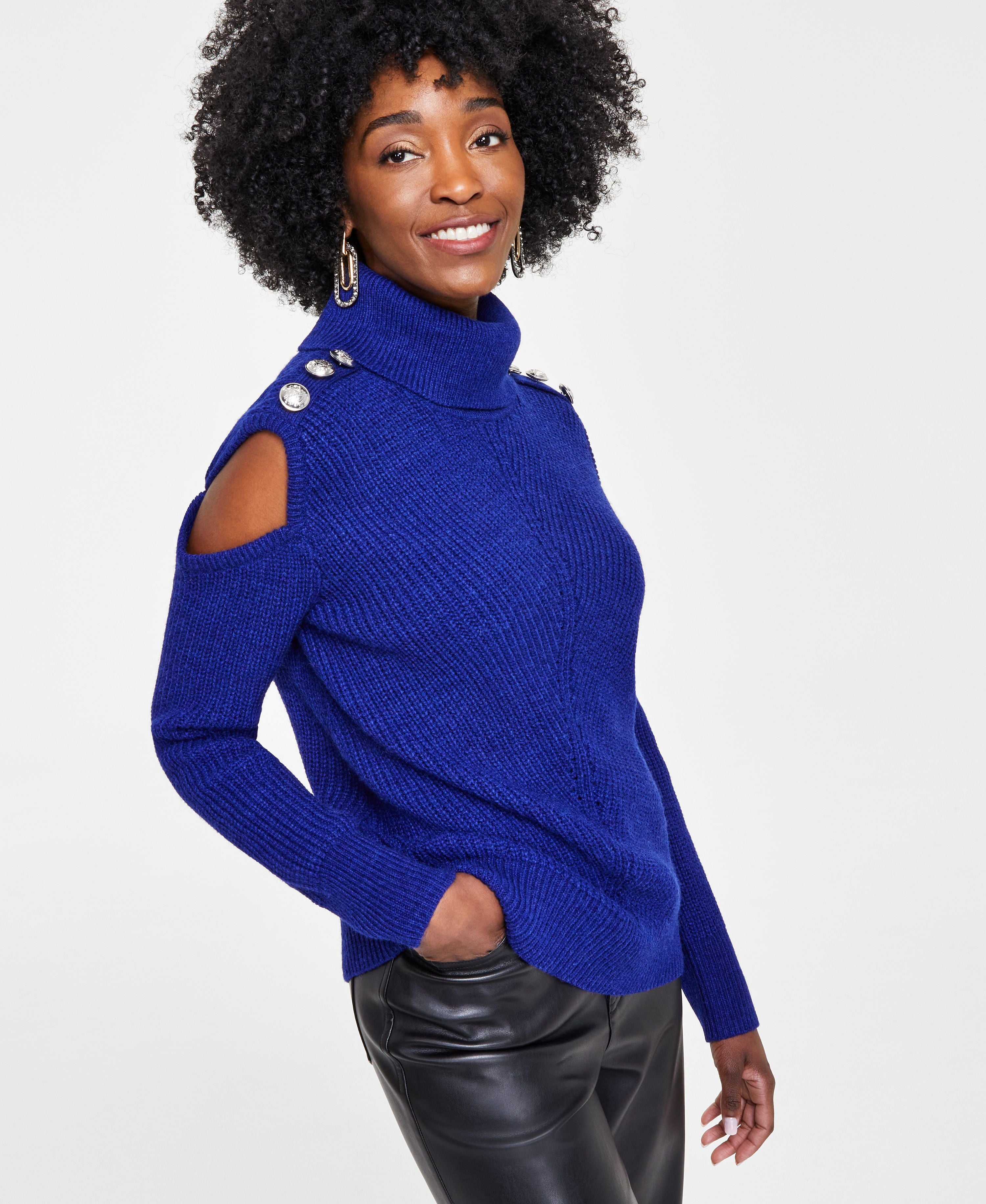 Women's Turtleneck Cold-Shoulder Sweater