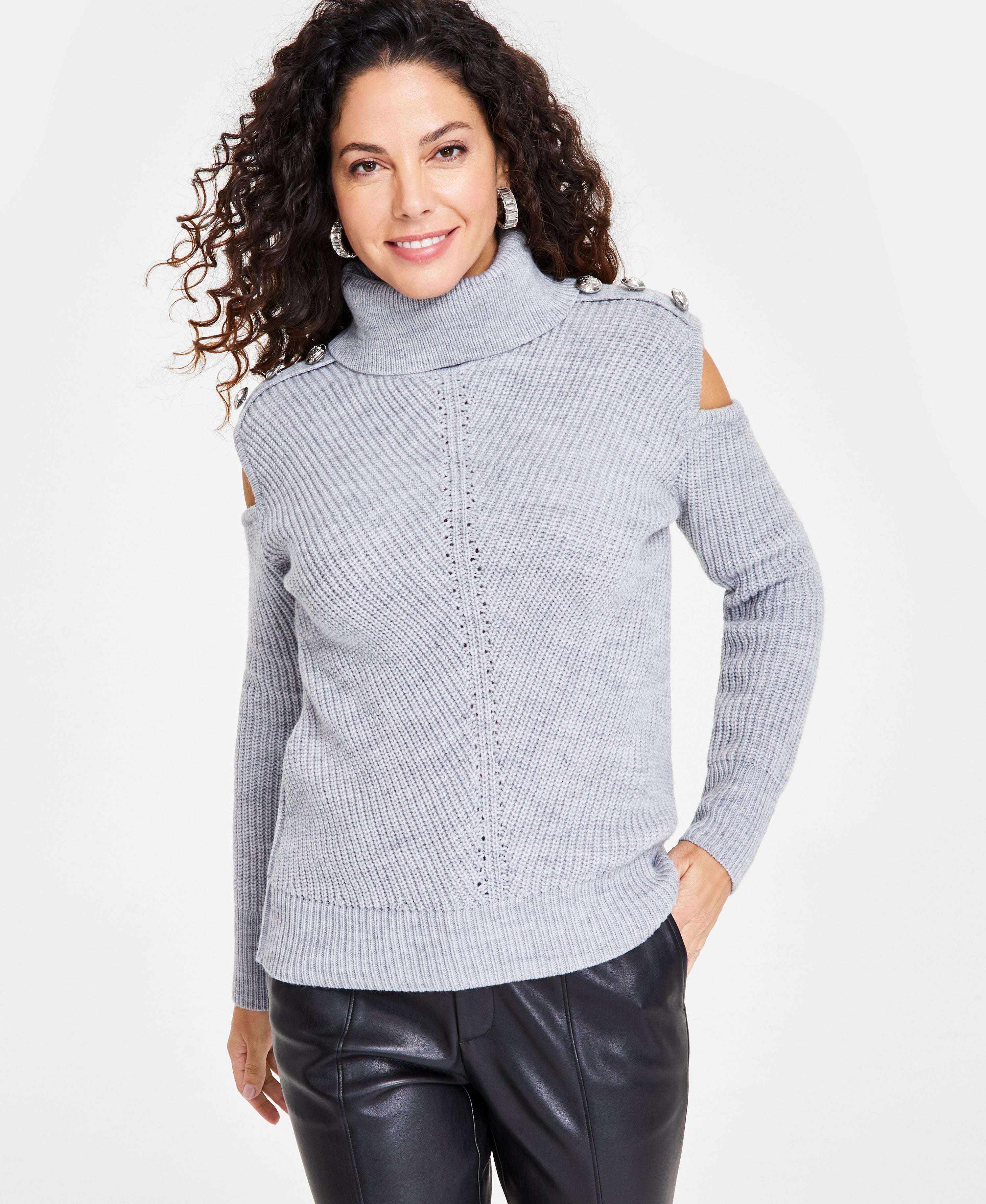 Women's Turtleneck Cold-Shoulder Sweater