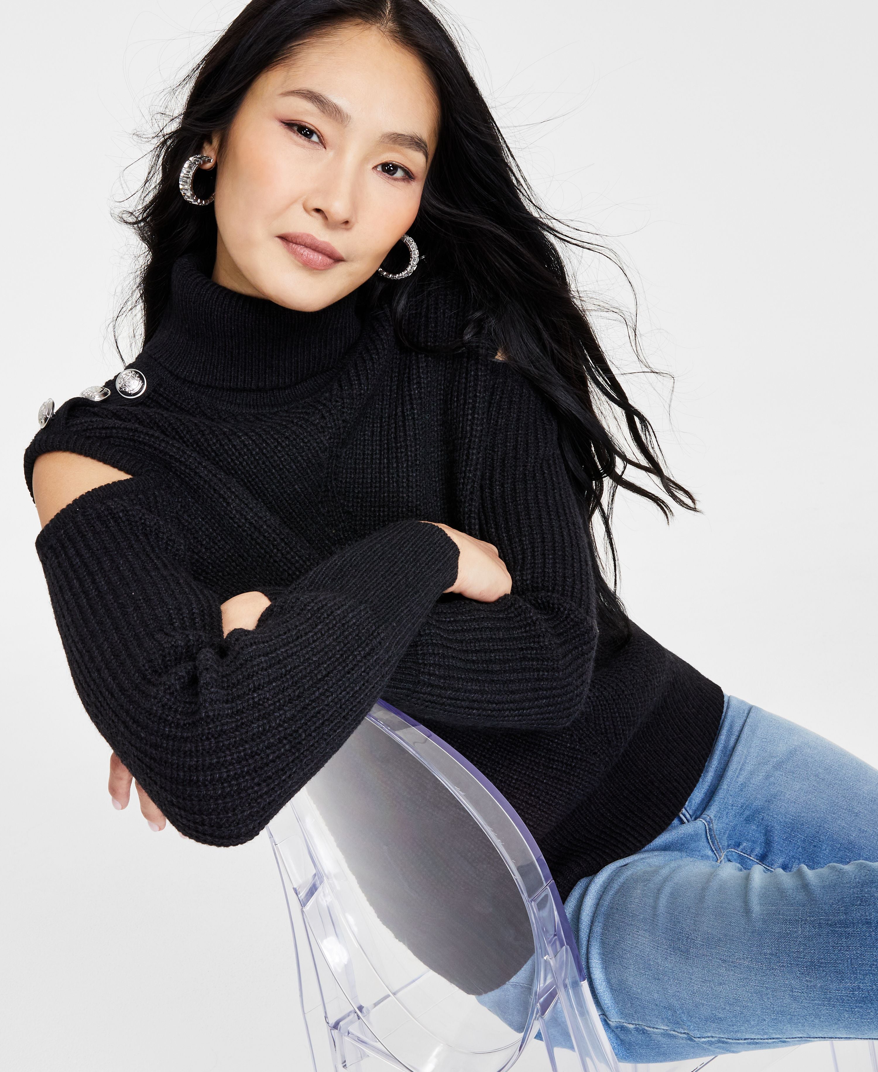 Women's Turtleneck Cold-Shoulder Sweater