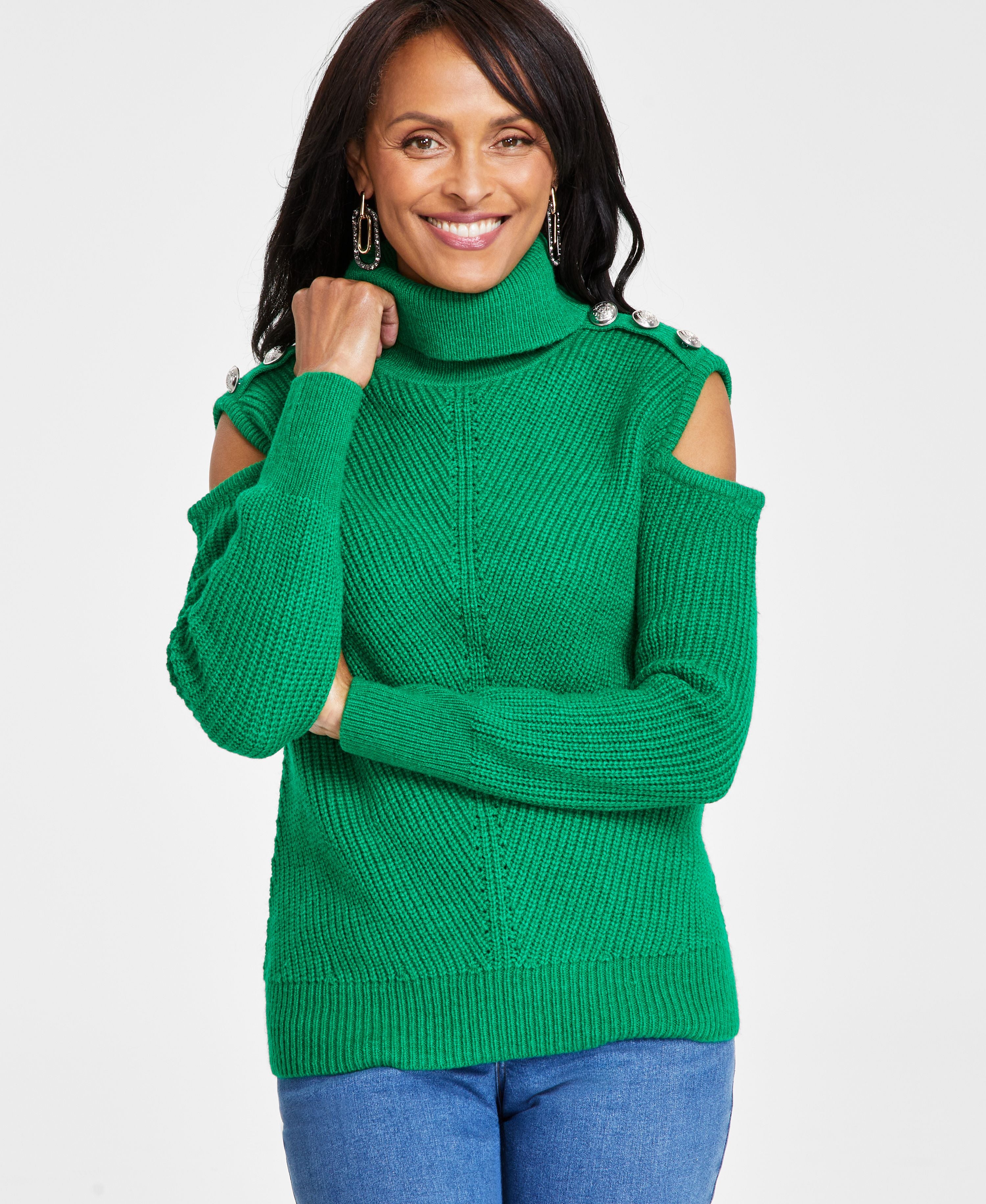 Women's Turtleneck Cold-Shoulder Sweater