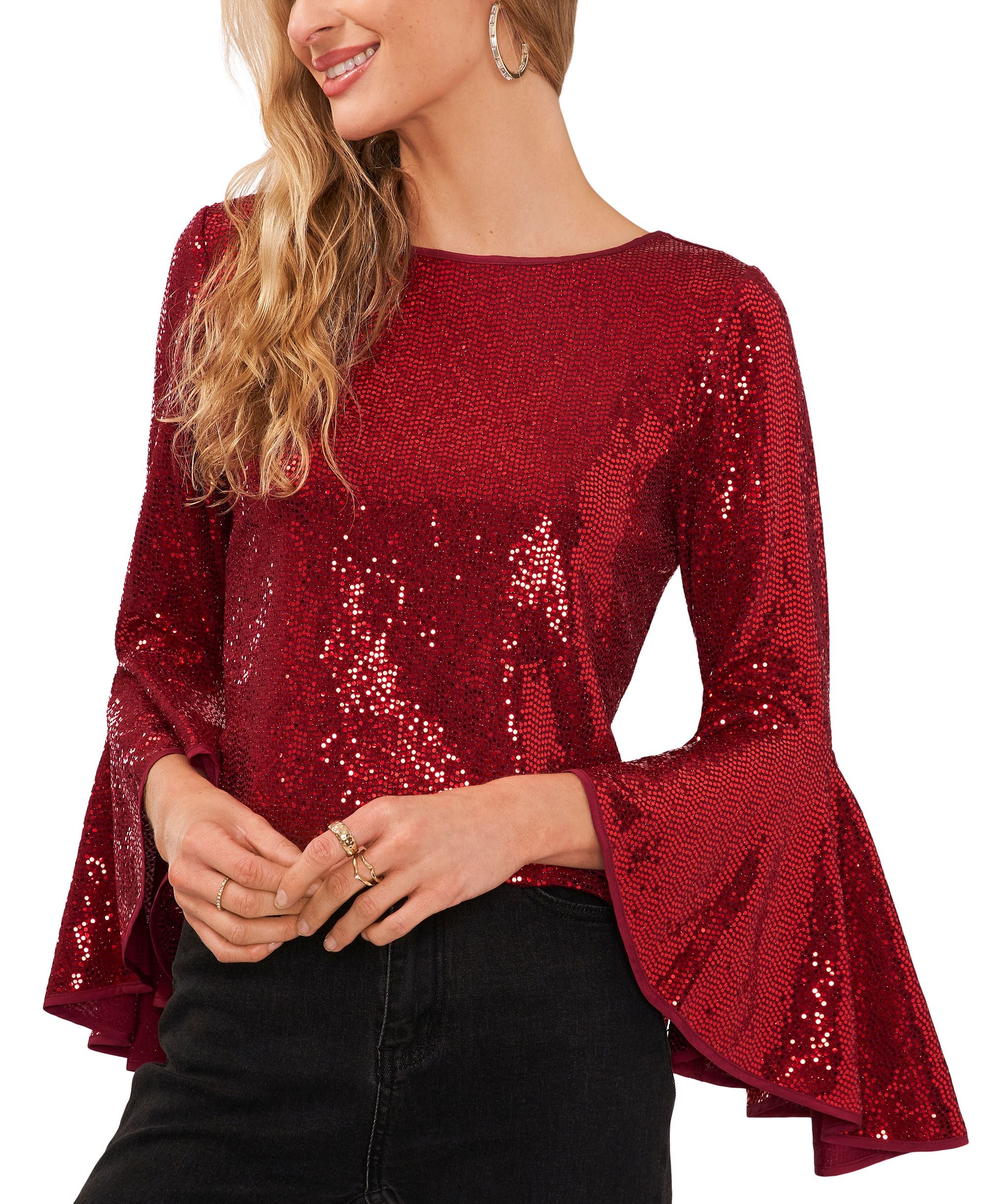 Metallic Knit Flutter Sleeve Top