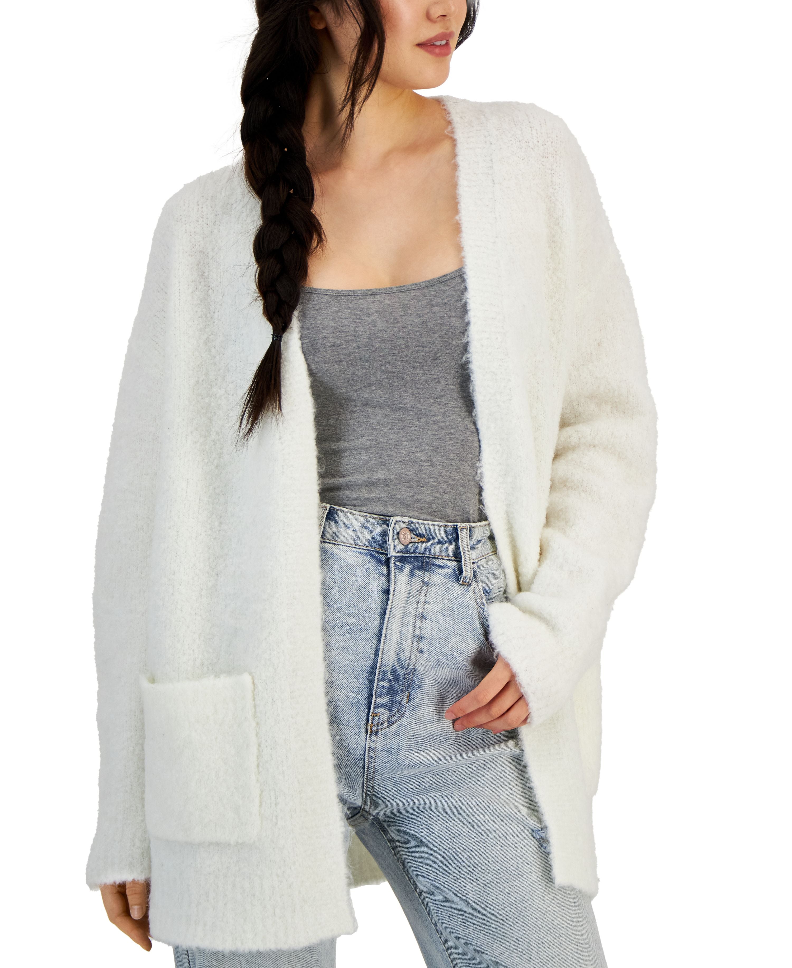 Juniors' Boucl� Open-Front Long Cardigan
