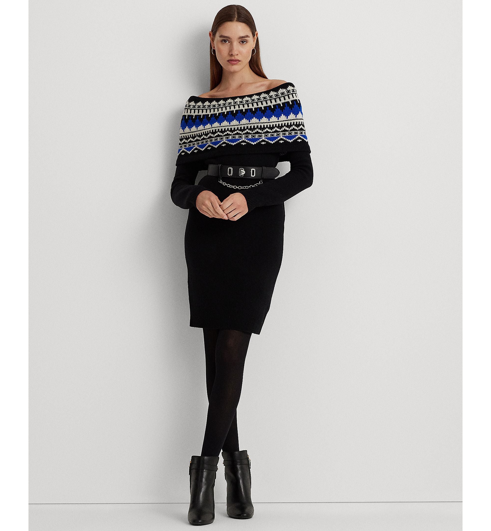 Women's Fair Isle Off-the-Shoulder Sweater Dress