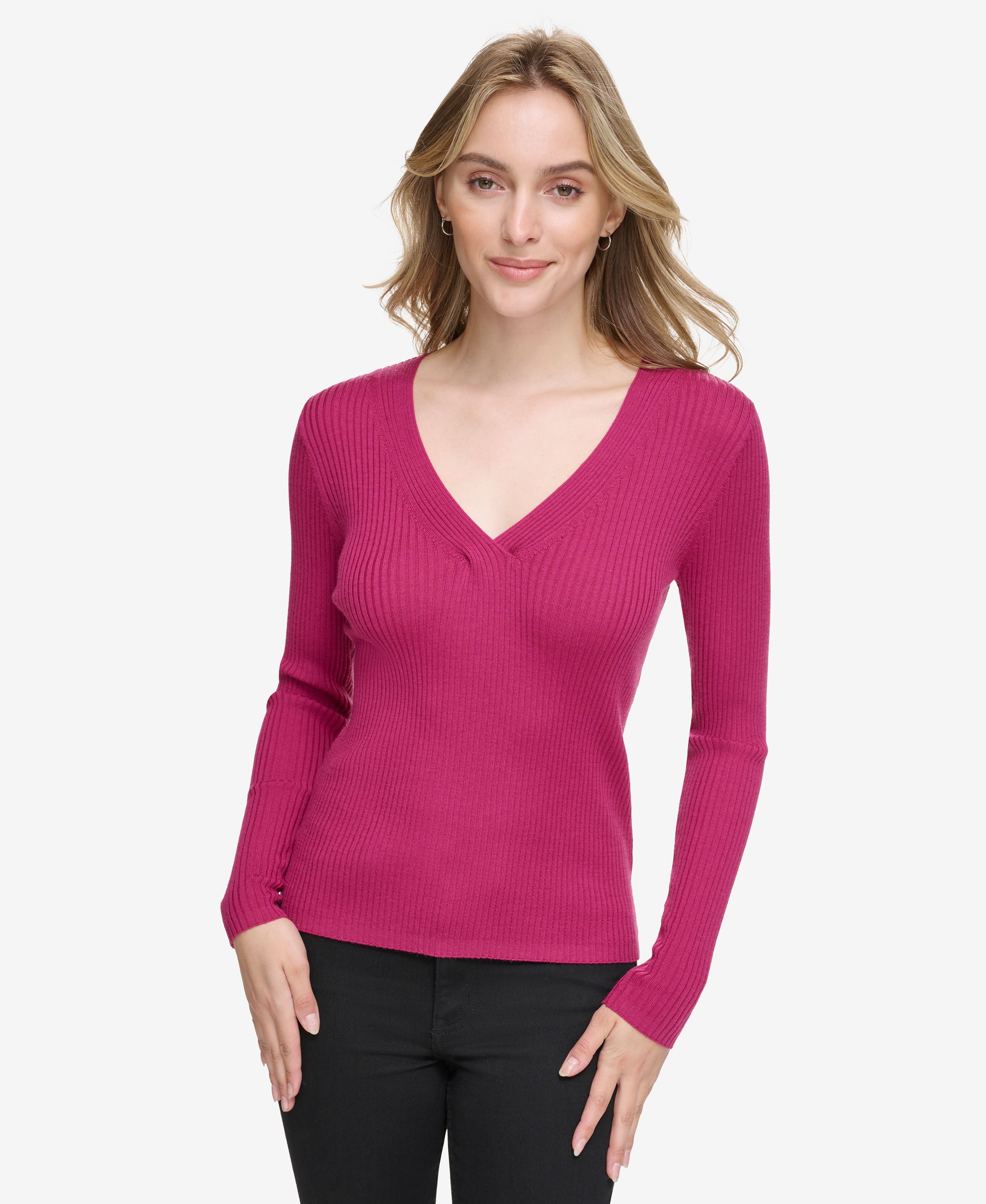 Women's Rib-Knit V-Neck Sweater