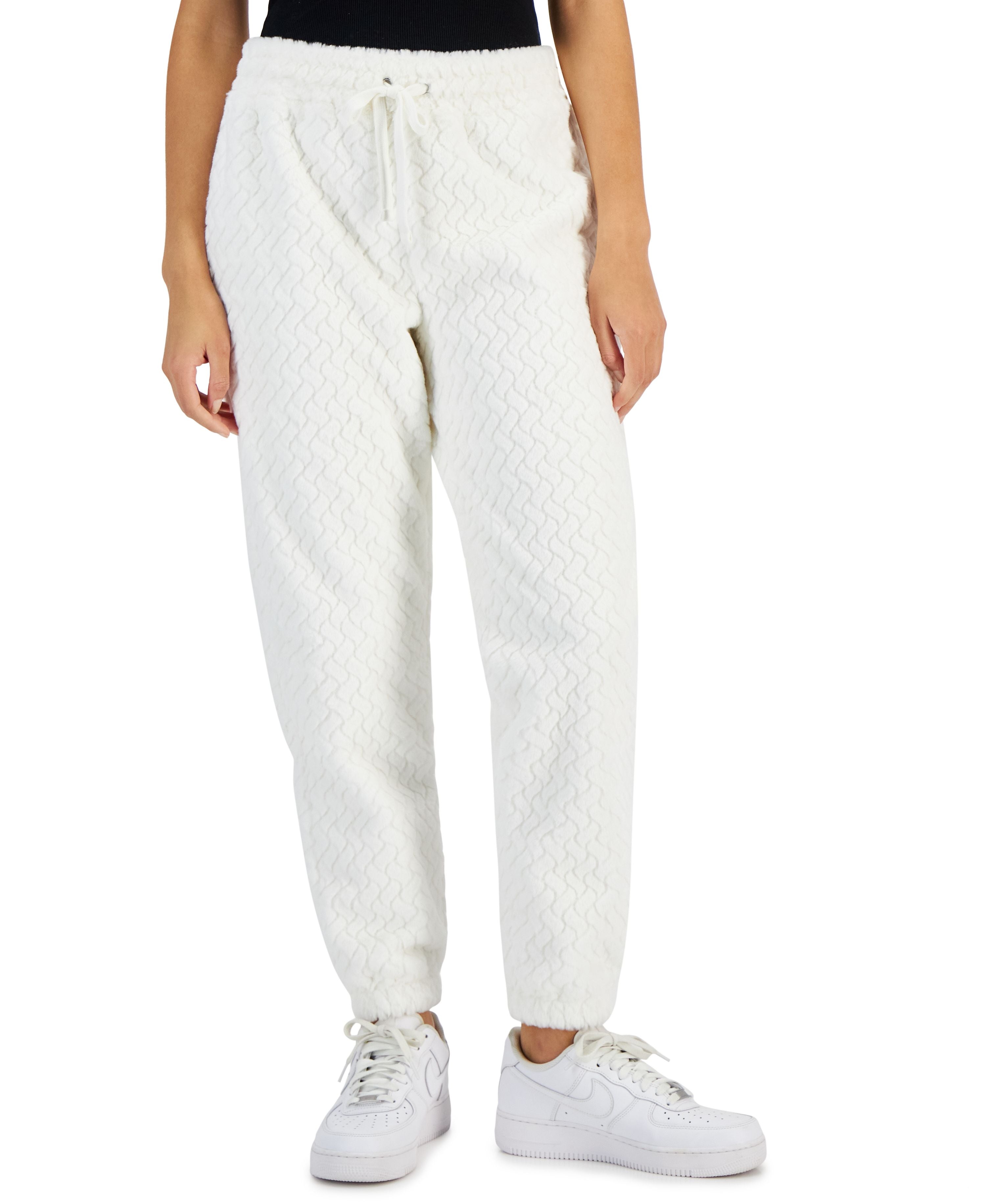 Juniors' High-Rise Faux-Fur Embossed Joggers
