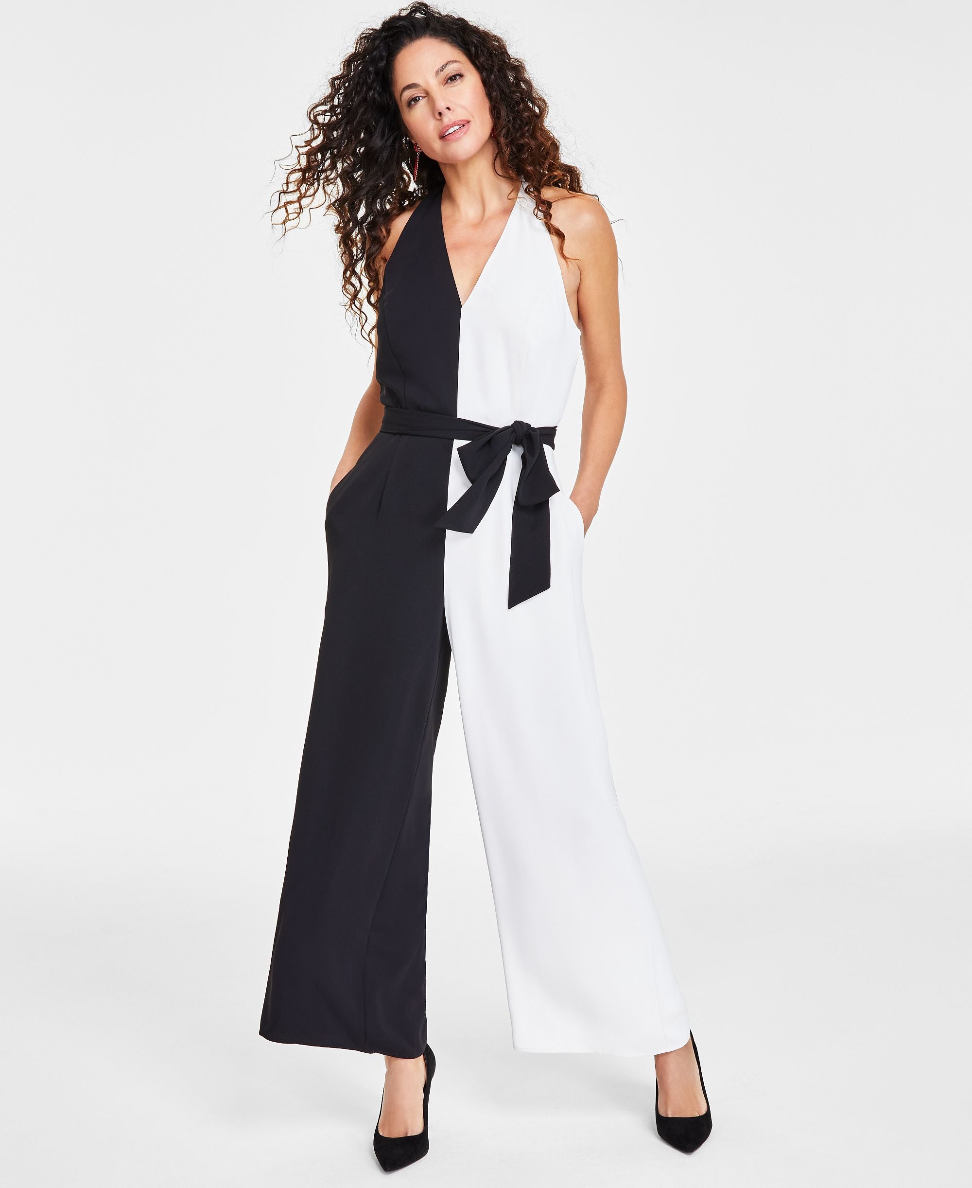 Petite Contrast Colorblocked Halter Jumpsuit