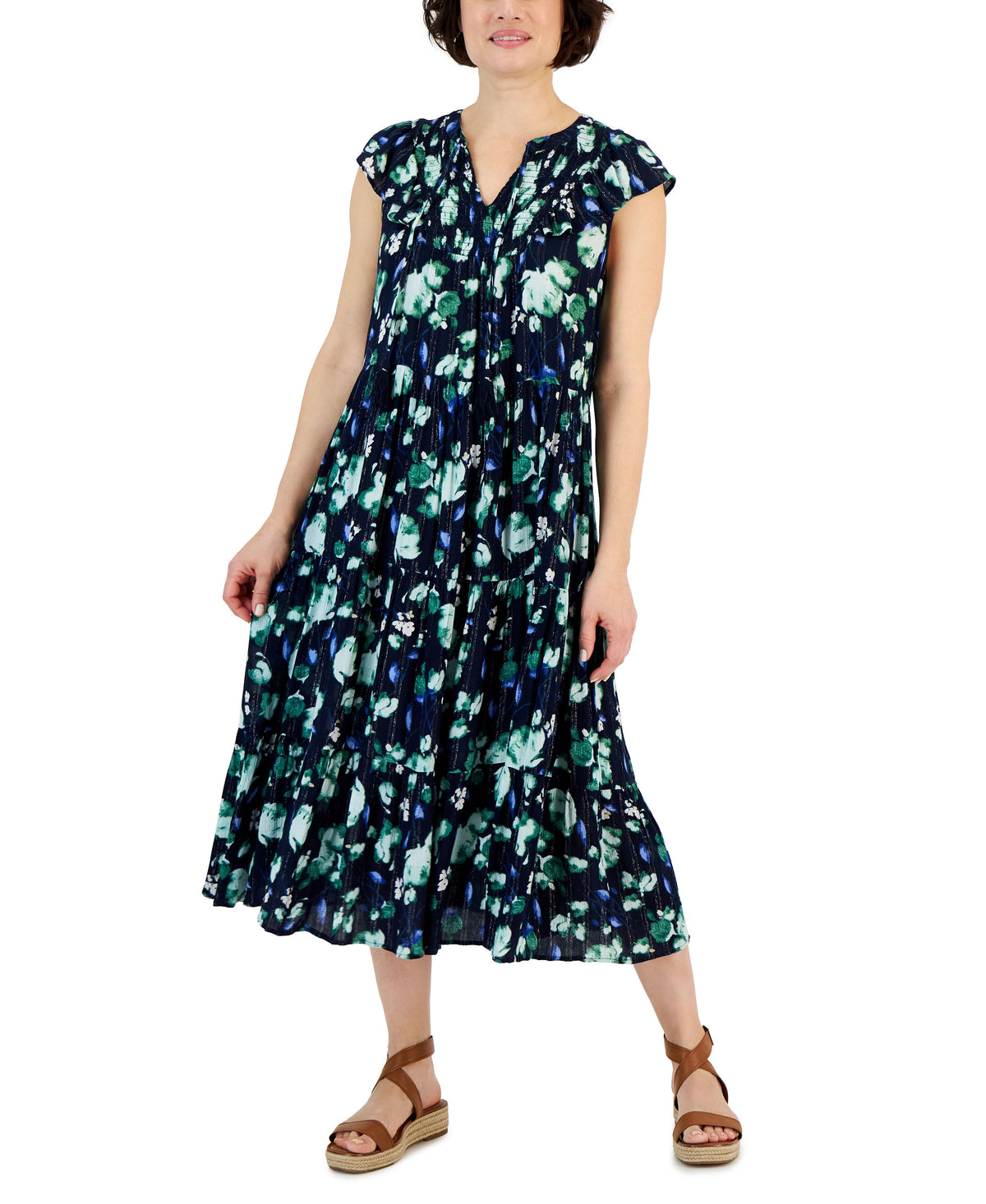 Petite Ruffled Shine Midi Dress