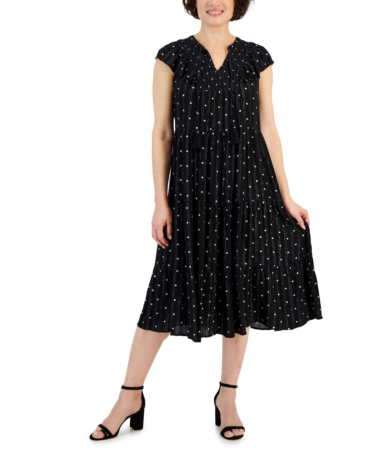 Petite Ruffled Shine Midi Dress