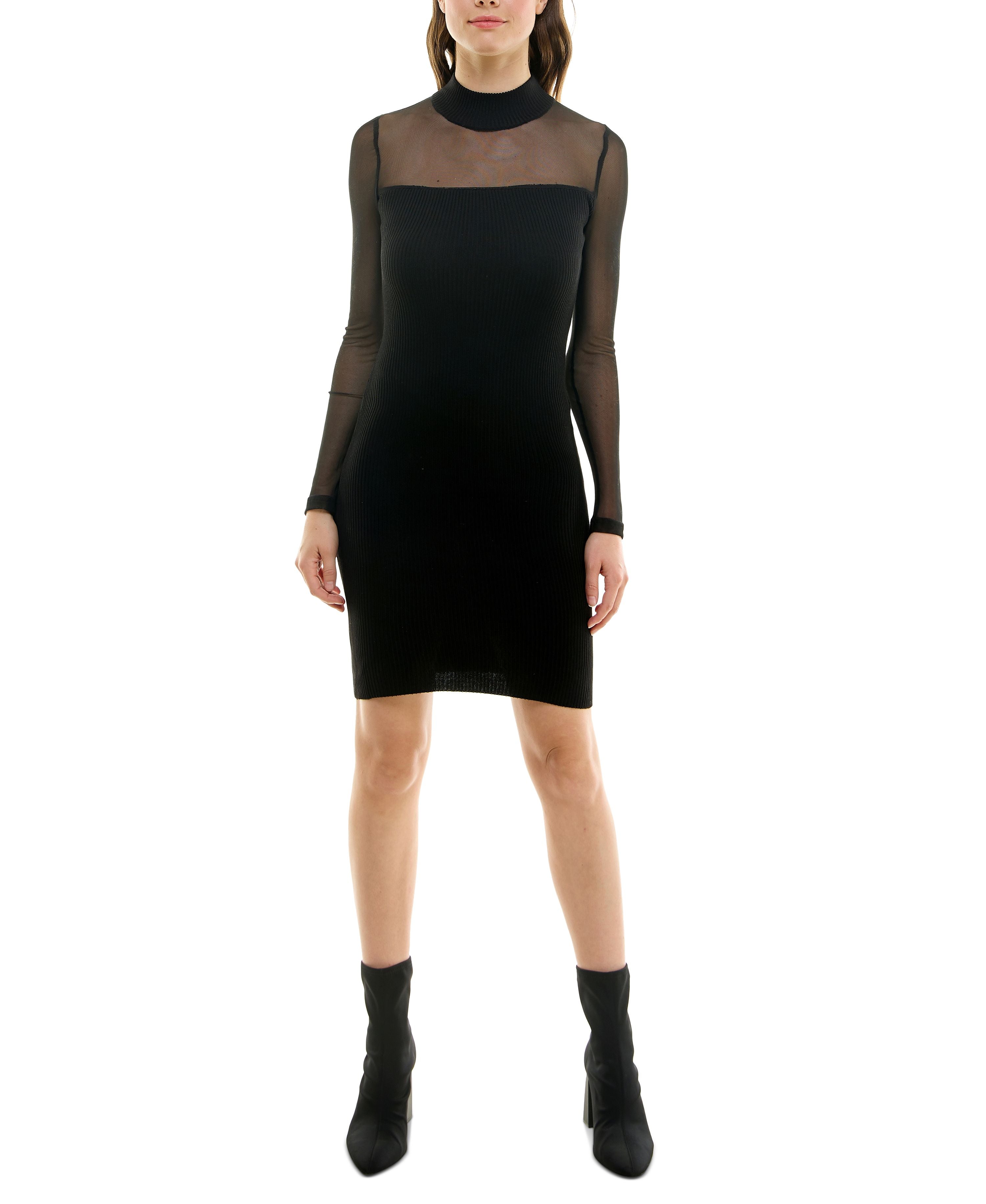 Juniors' Illusion Mock Neck Bodycon Sweater Dress