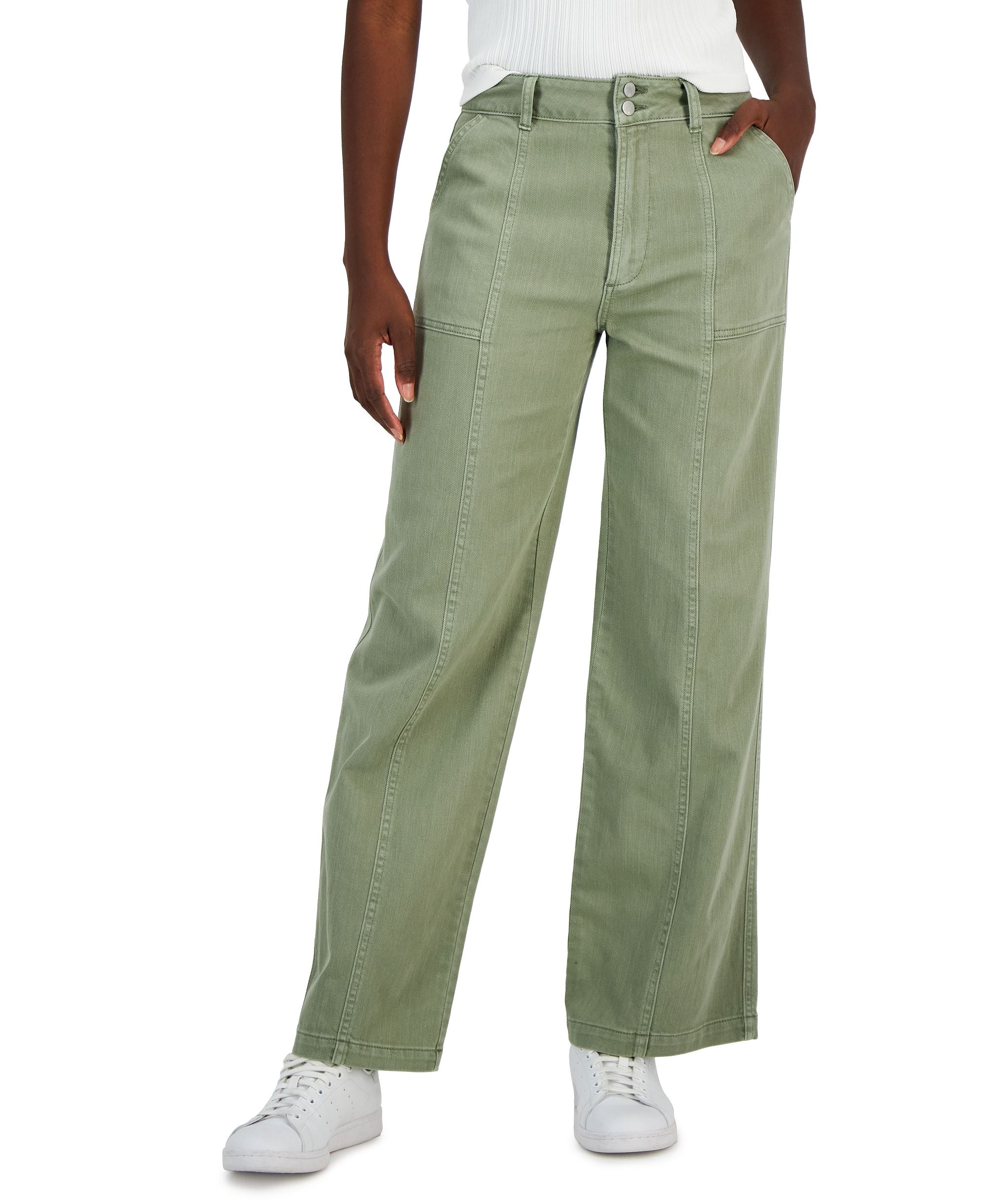 Women's Seam-Front Straight-Leg Twill Pants