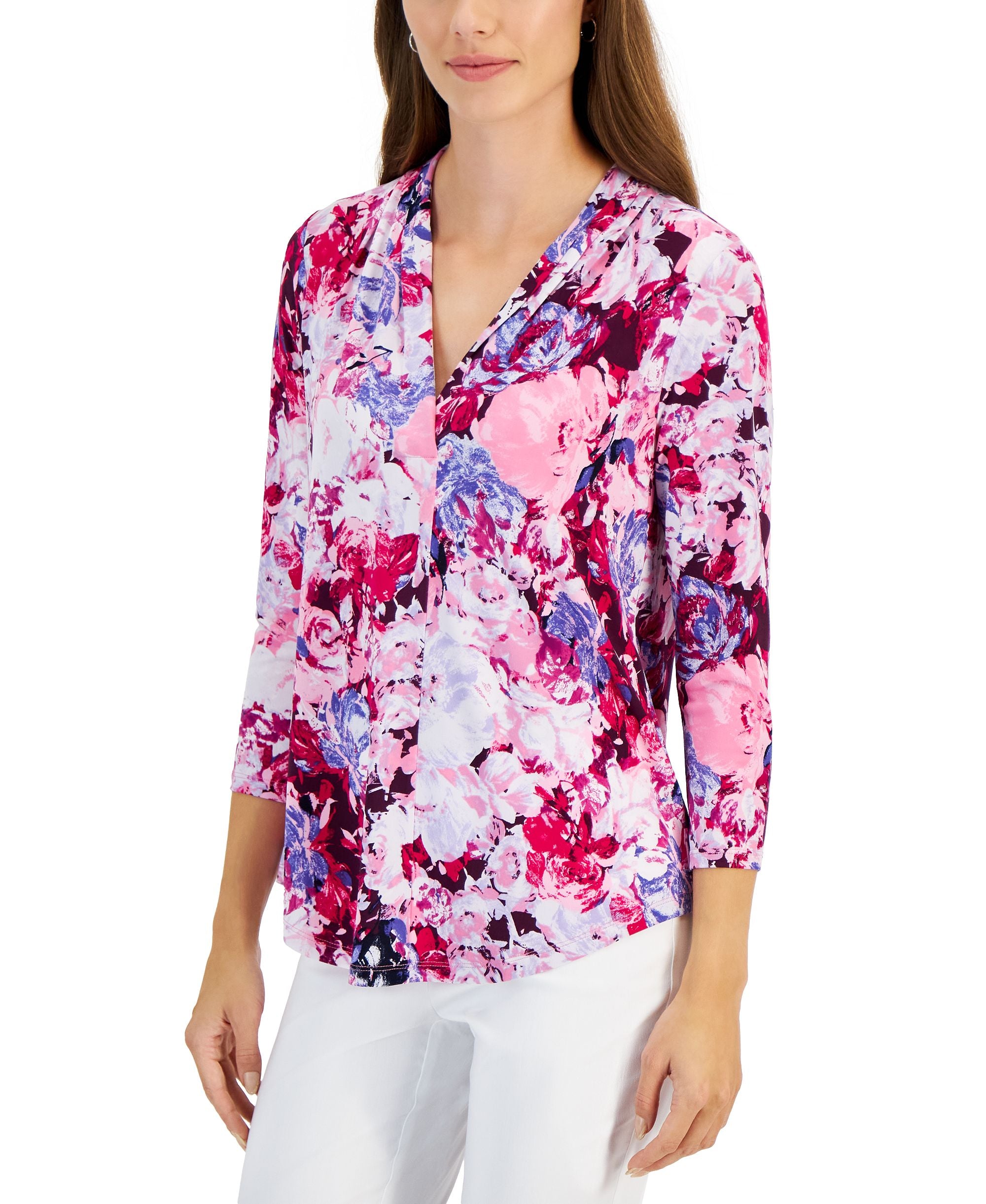 Petite Claudette Rose V-Neck Top Bitter Purple Combo PXL