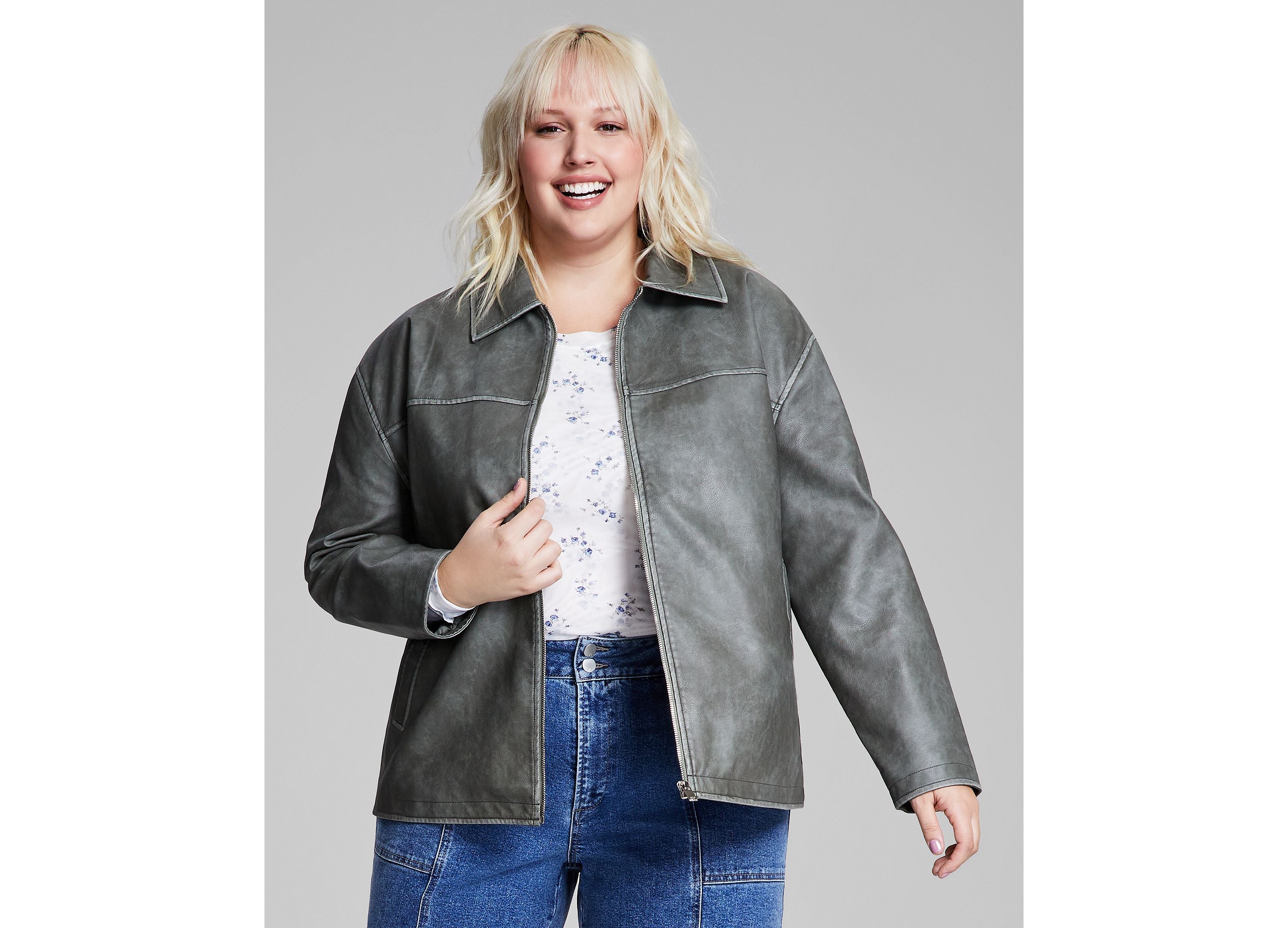 Trendy Plus Size Faux-Leather Zip-Front Jacket