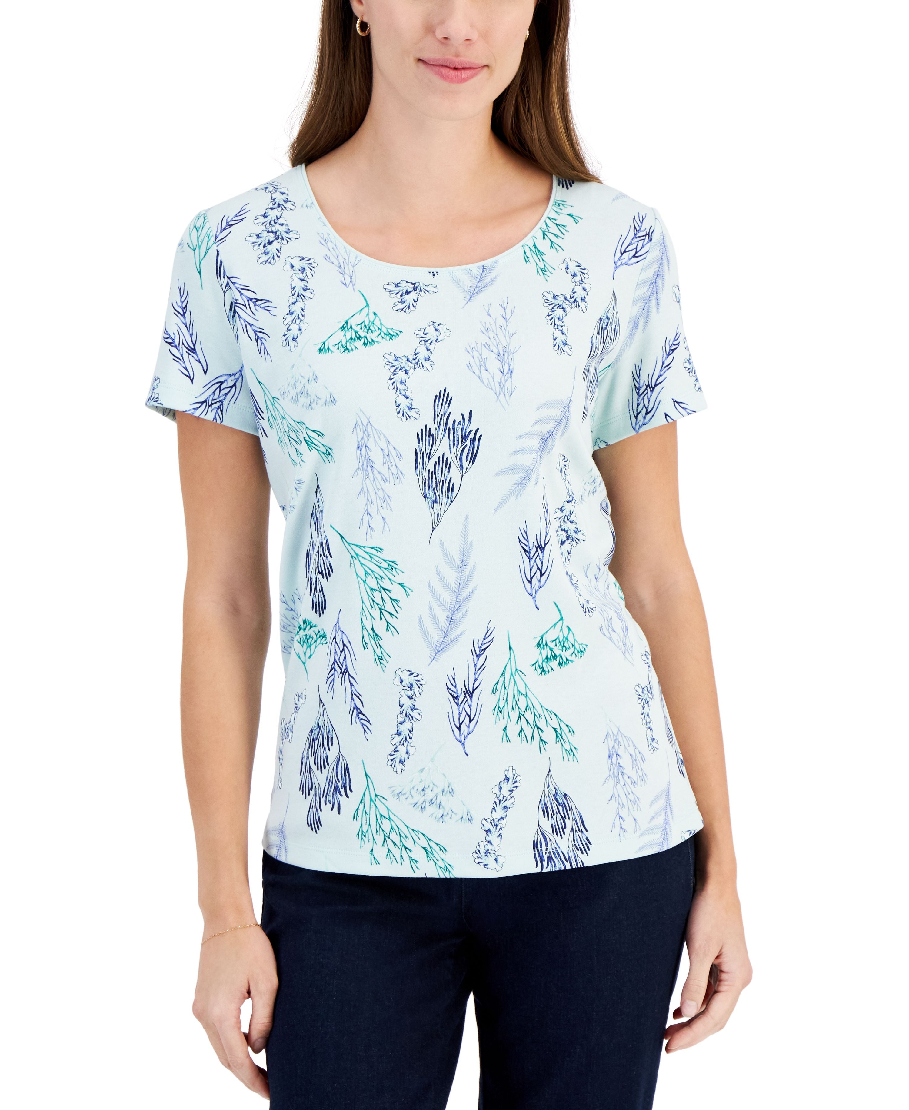 Women's Scoop-Neck Short-Sleeve Printed Top