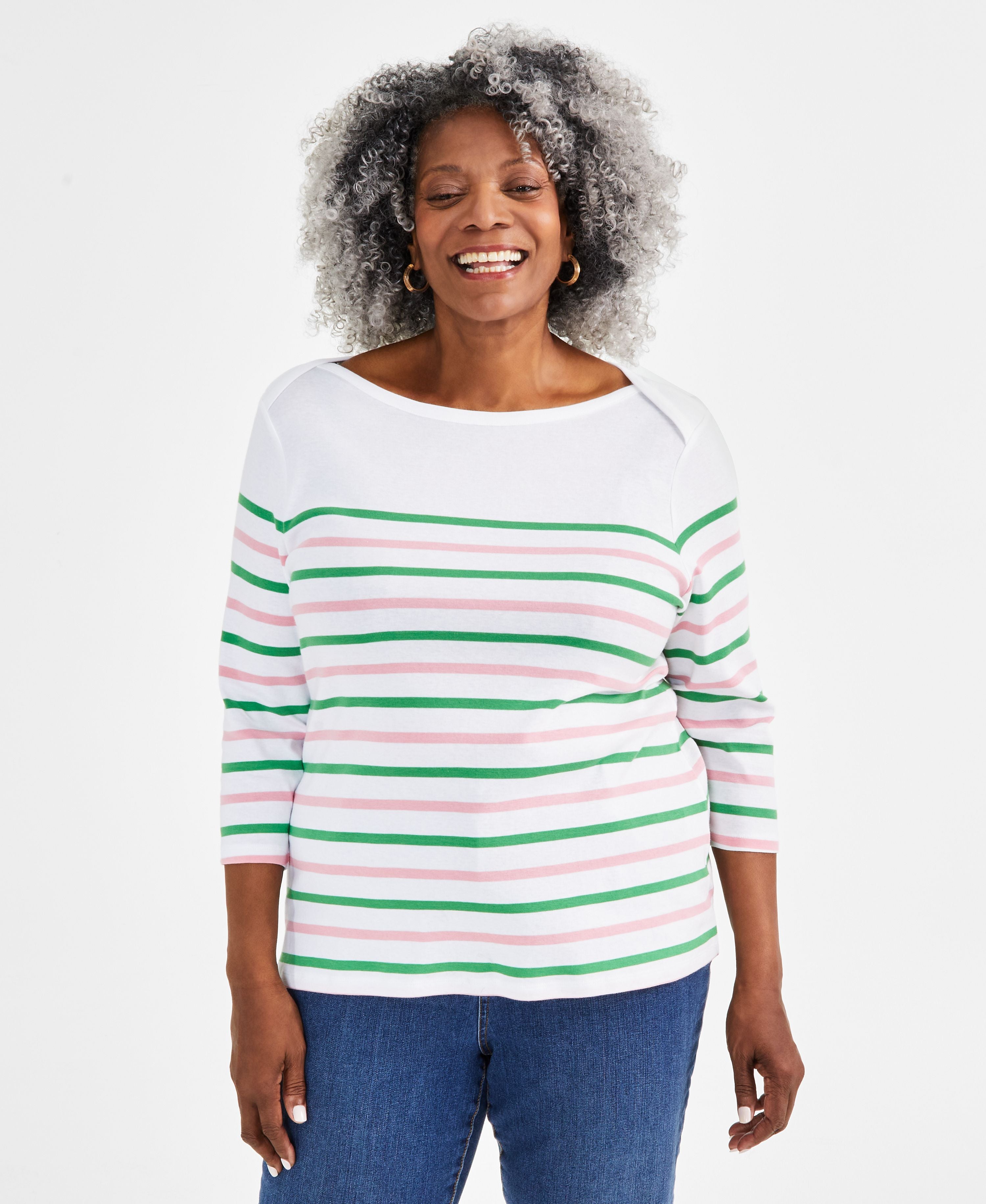Plus Size Printed Pima Cotton 3/4-Sleeve Top