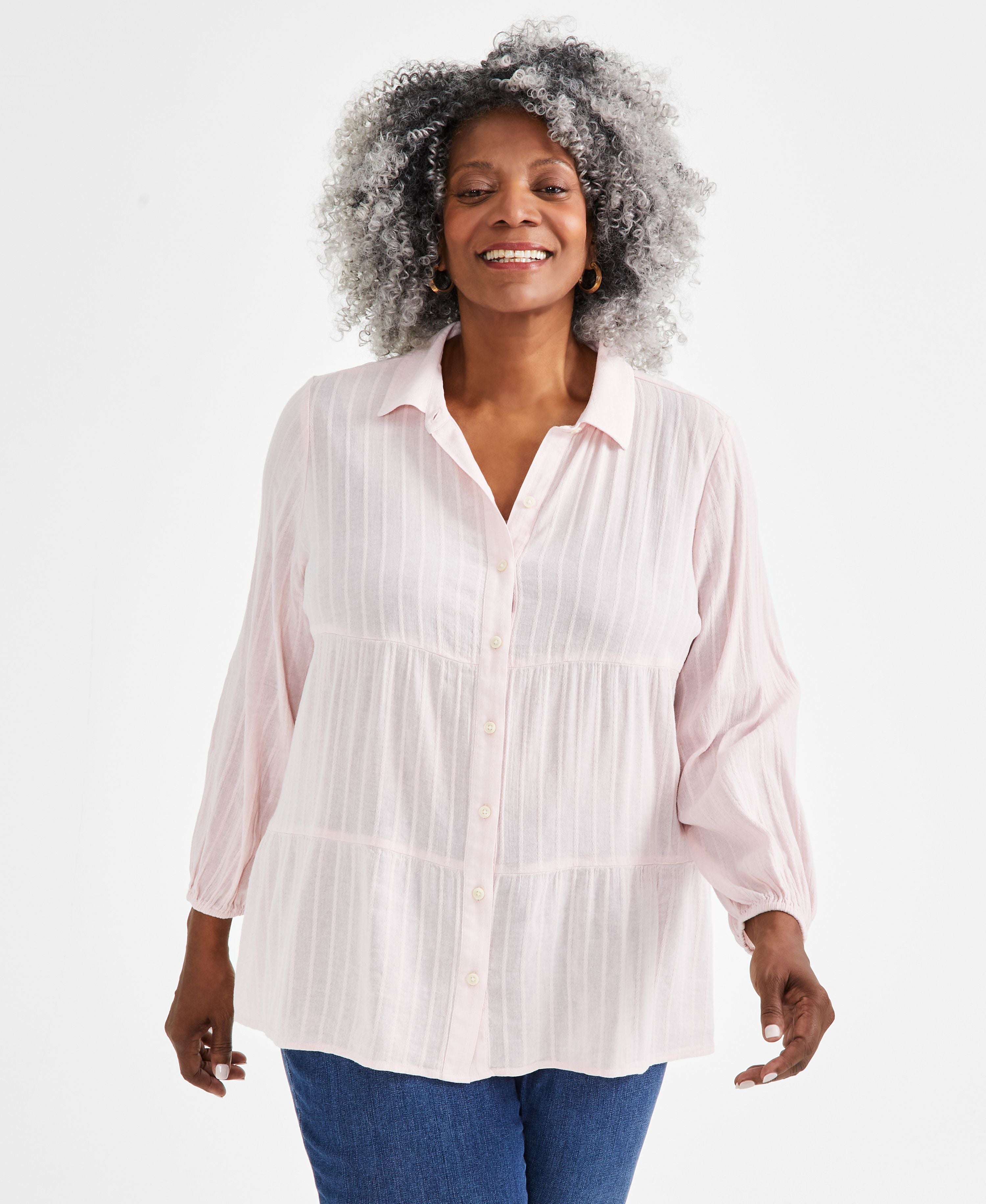 Plus Size Long-Sleeve Tiered Tunic Shirt