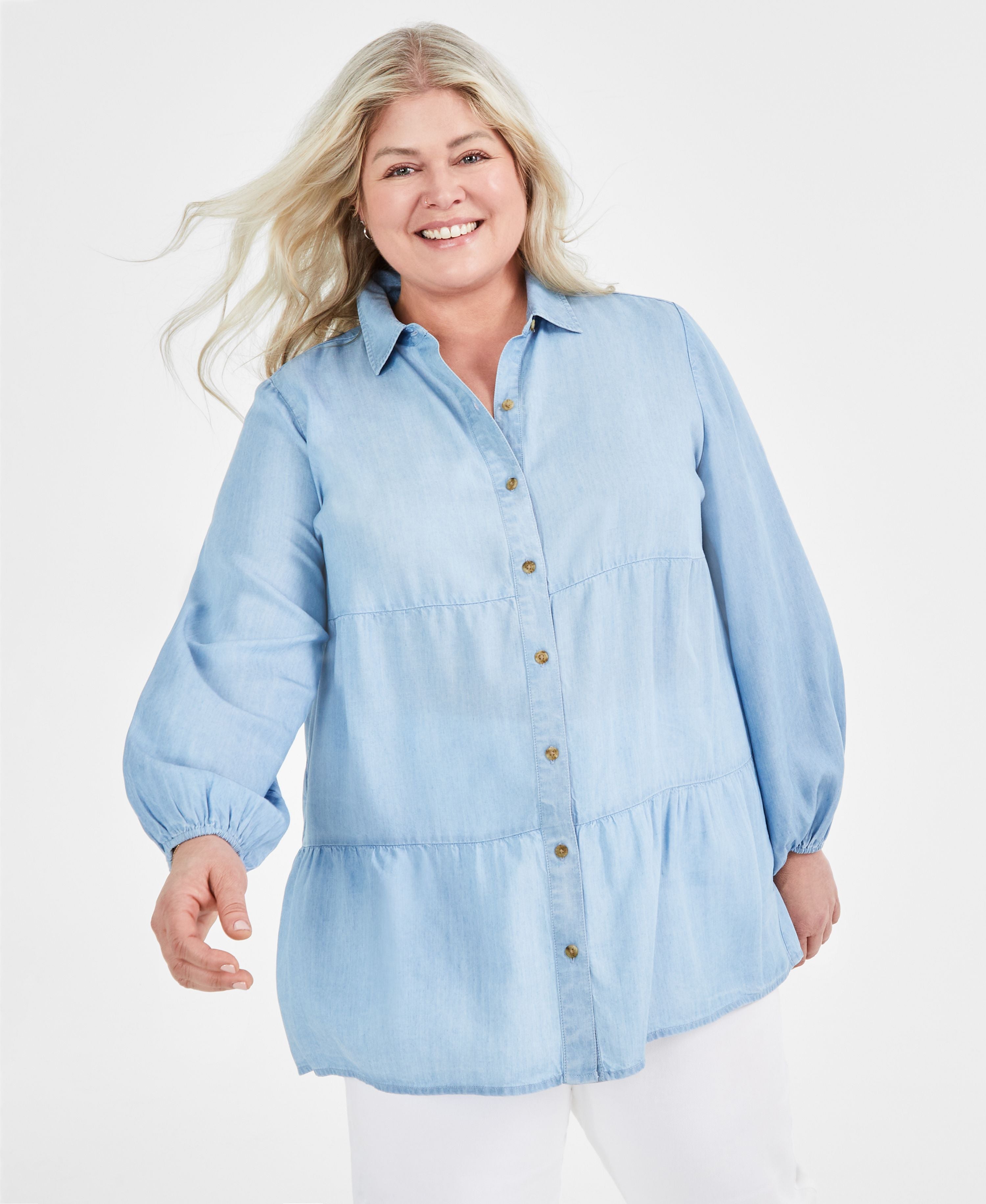 Plus Size Long-Sleeve Tiered Tunic Shirt