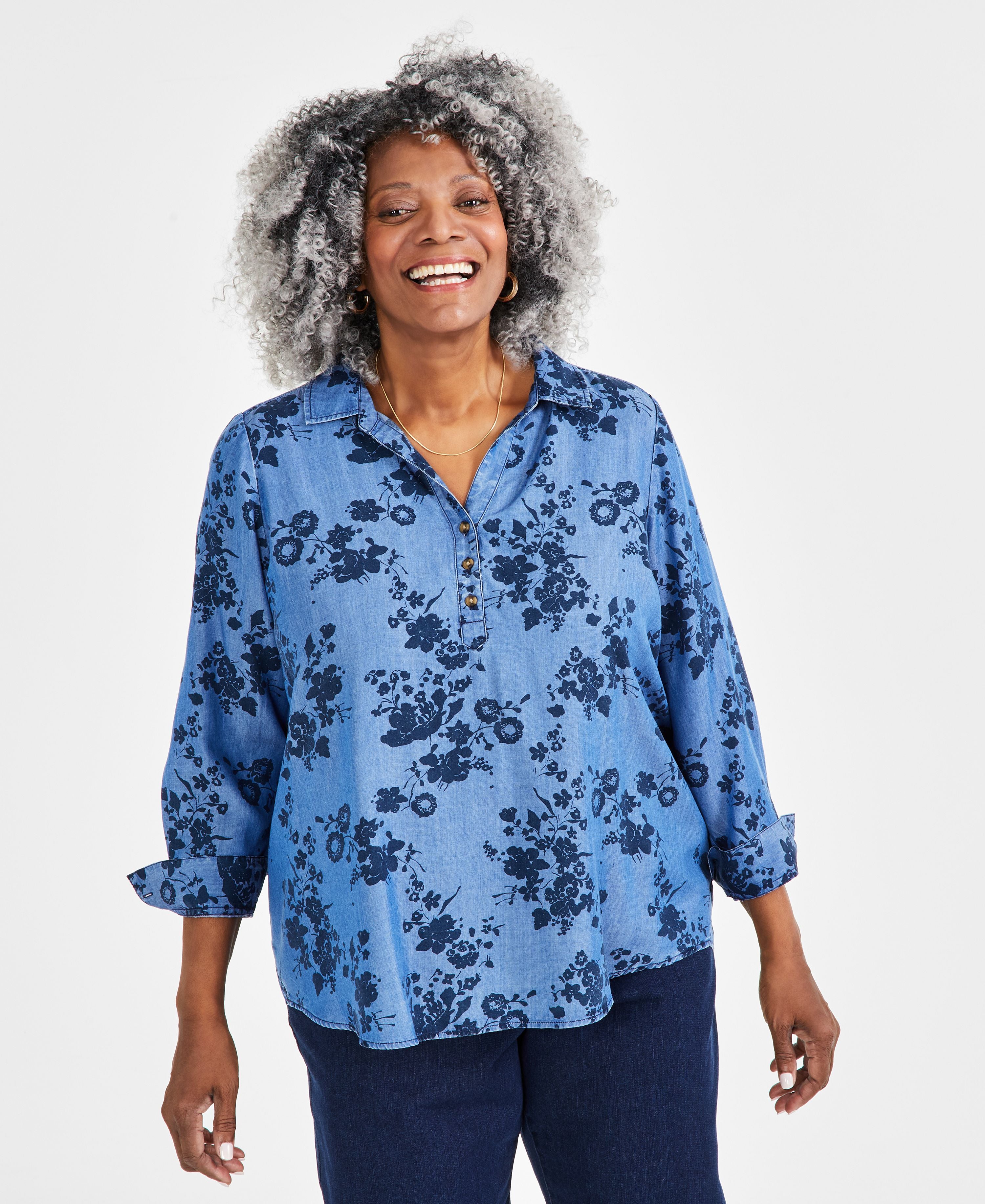 Plus Size Perfect Popover Printed Top