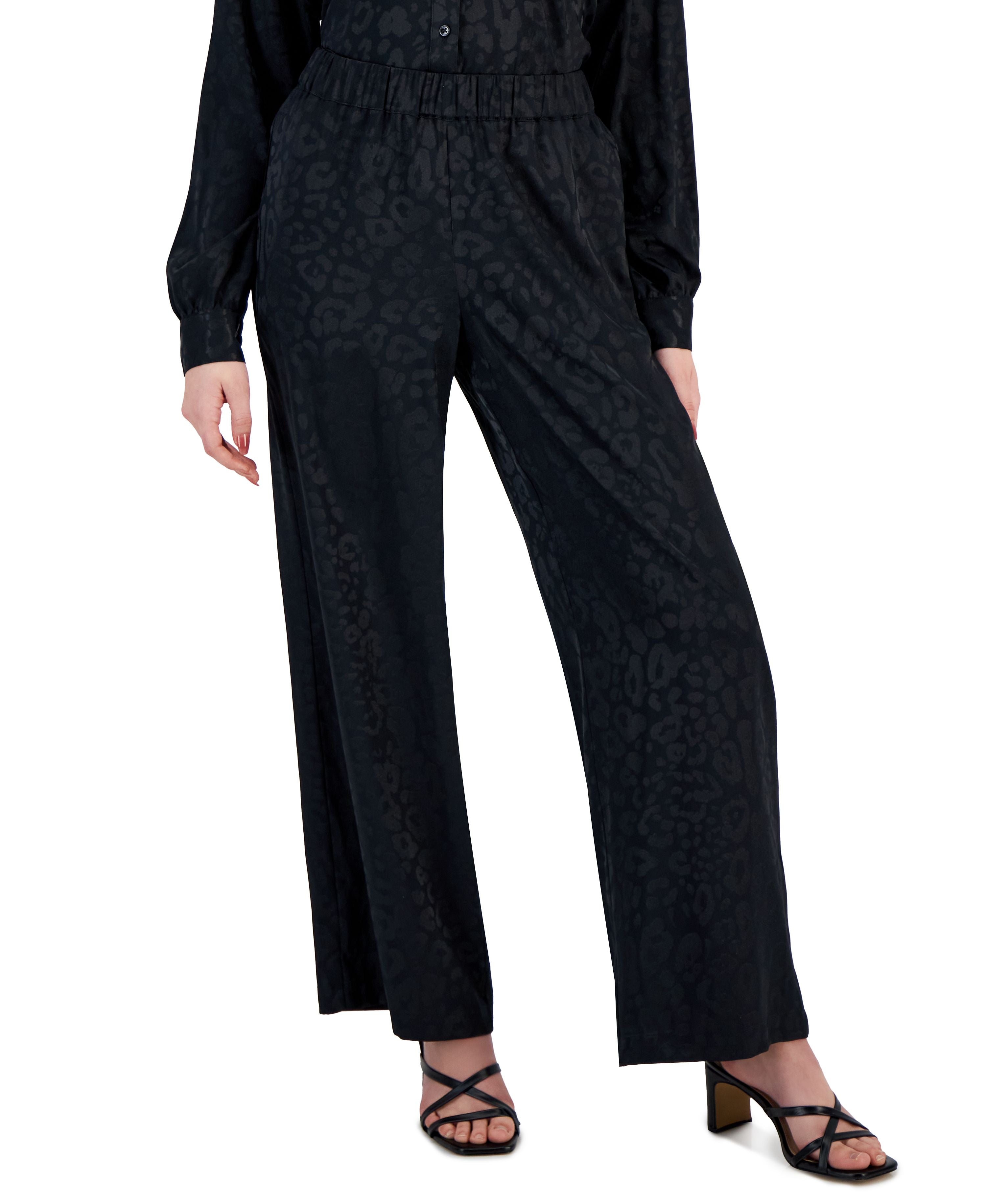 Petite Jacquard Animal Print Satin Pull-On Pants