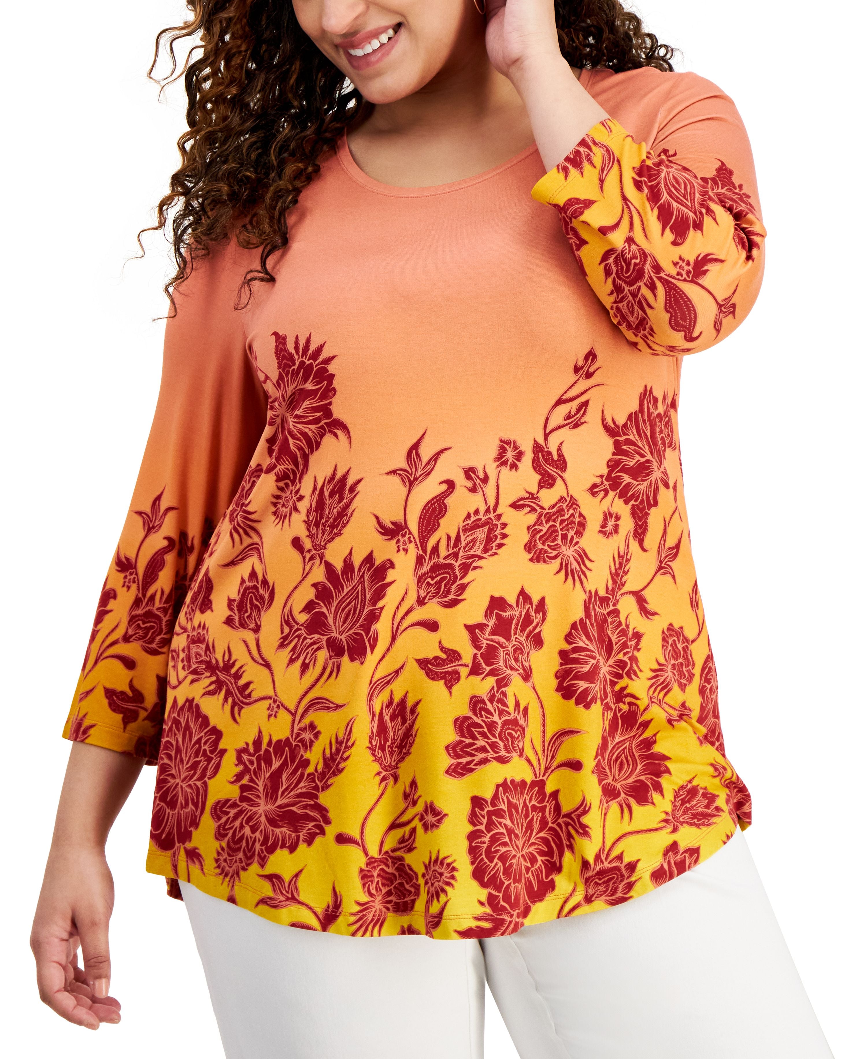 Plus Size Printed 3/4-Sleeve Top