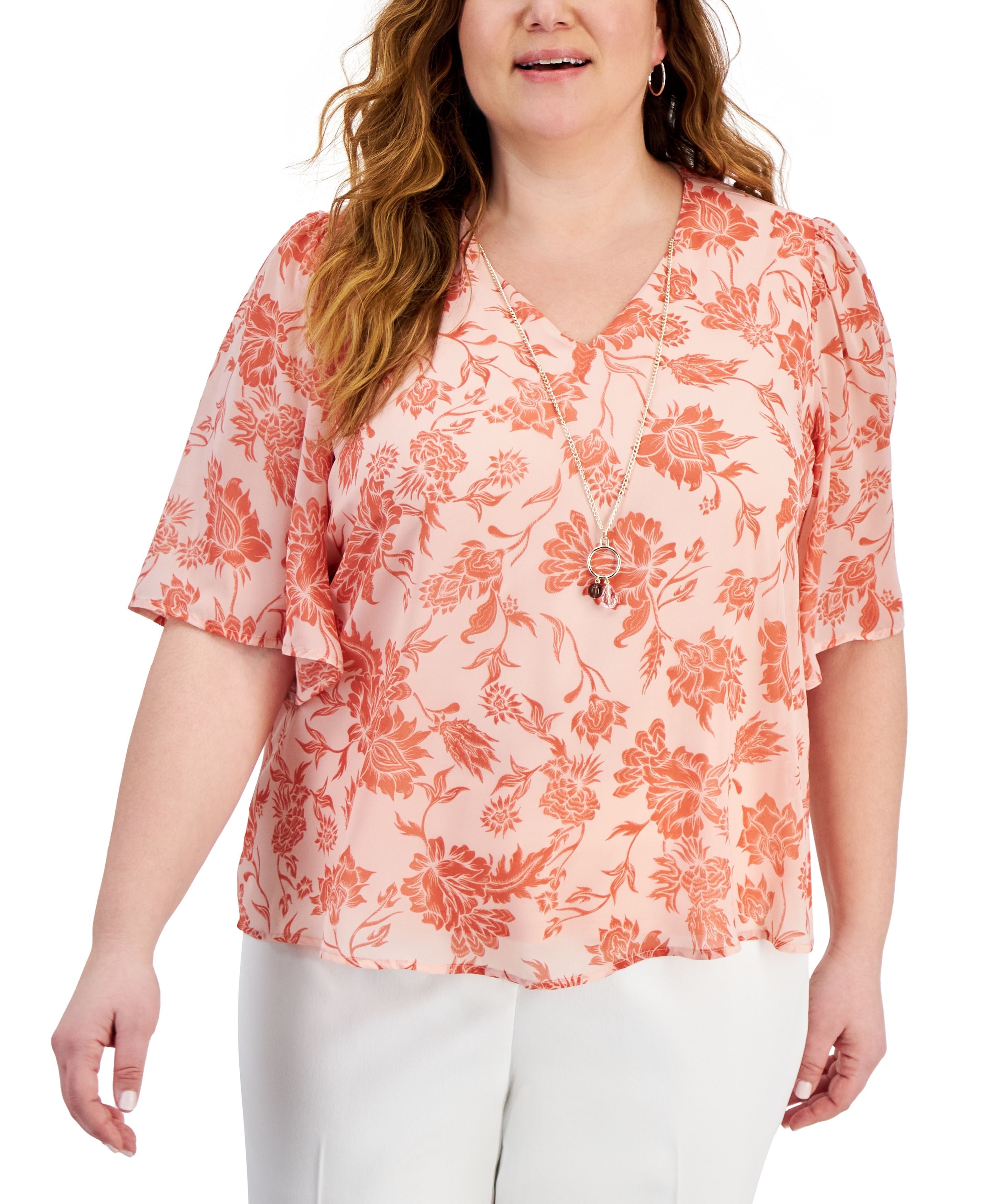 Plus Size Floral Necklace Top