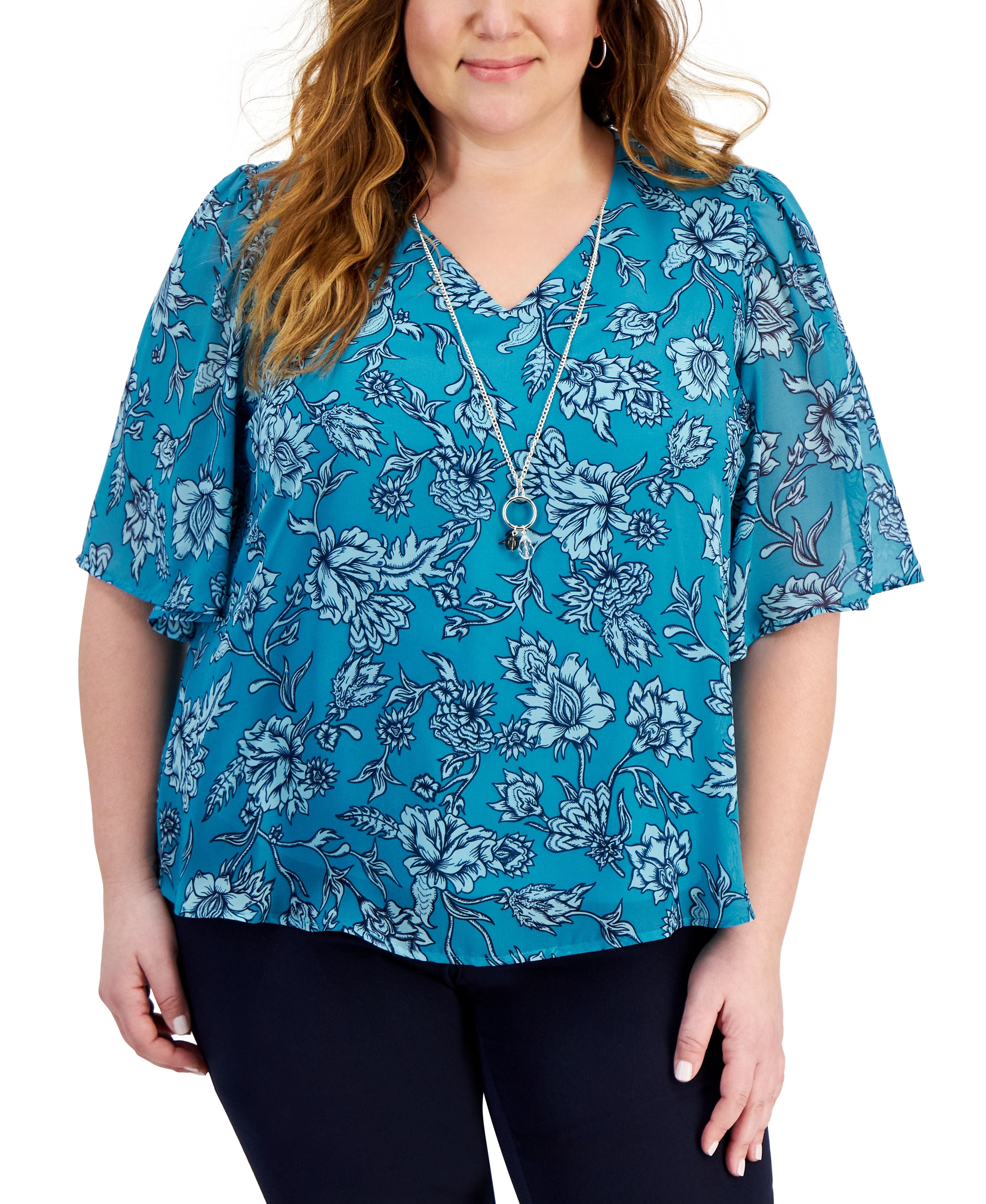 Plus Size Floral Necklace Top