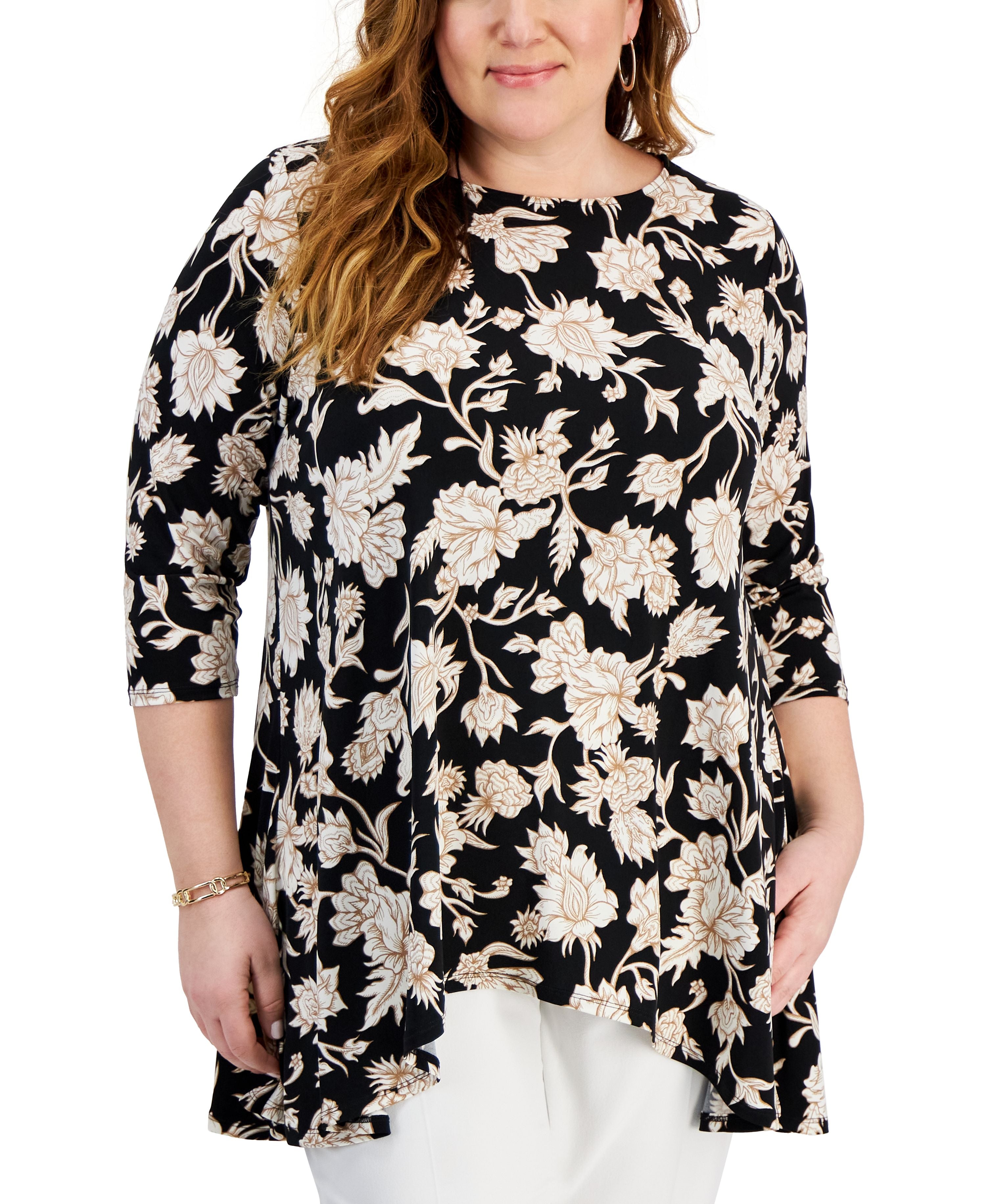 Plus Size Elena 3/4-Sleeve Swing Top