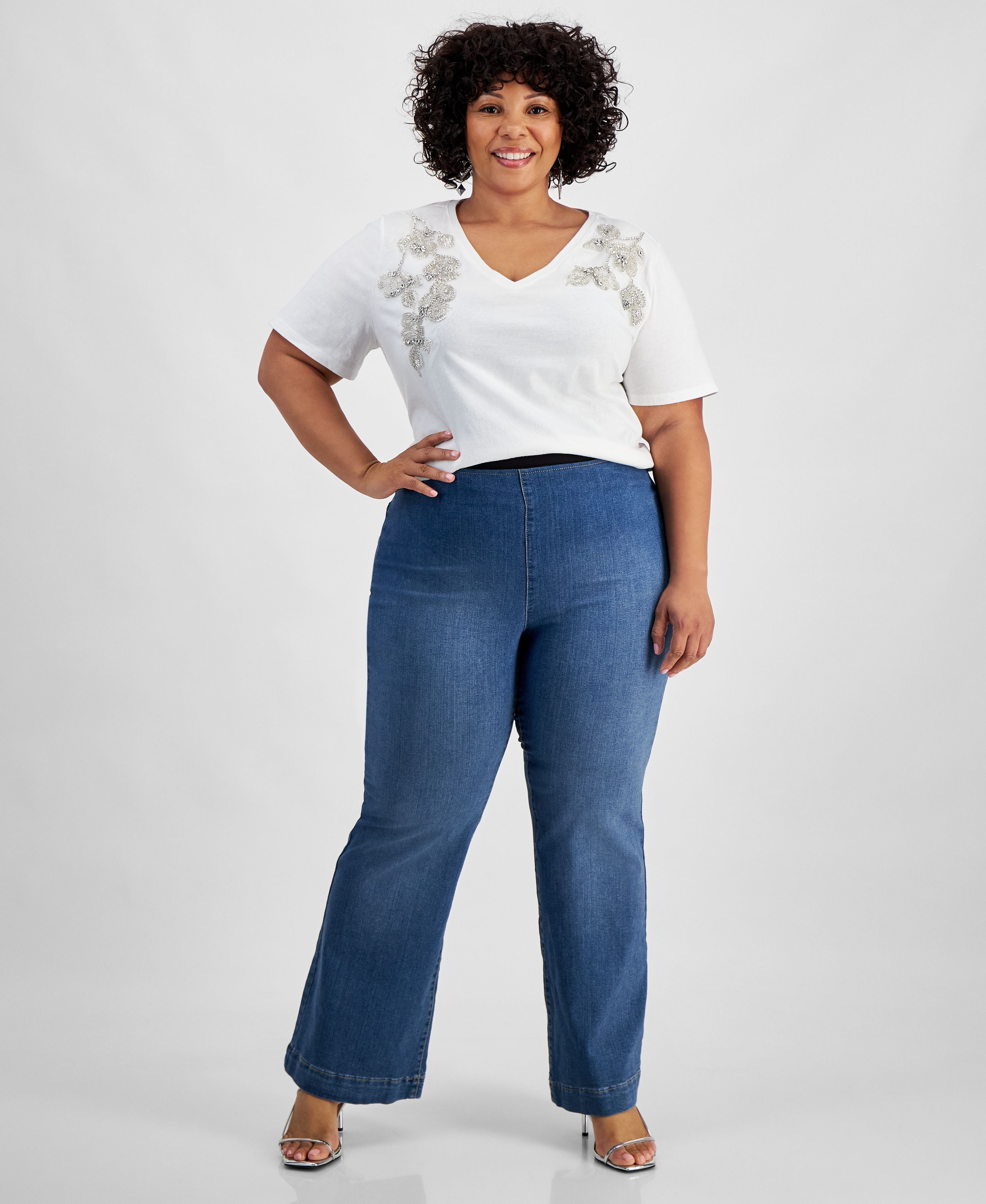 Plus Size High-Rise Pull-On Flare-Leg Jeans