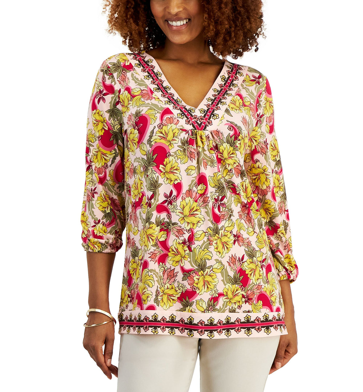 Women's 3/4 Sleeve V-Neck Top