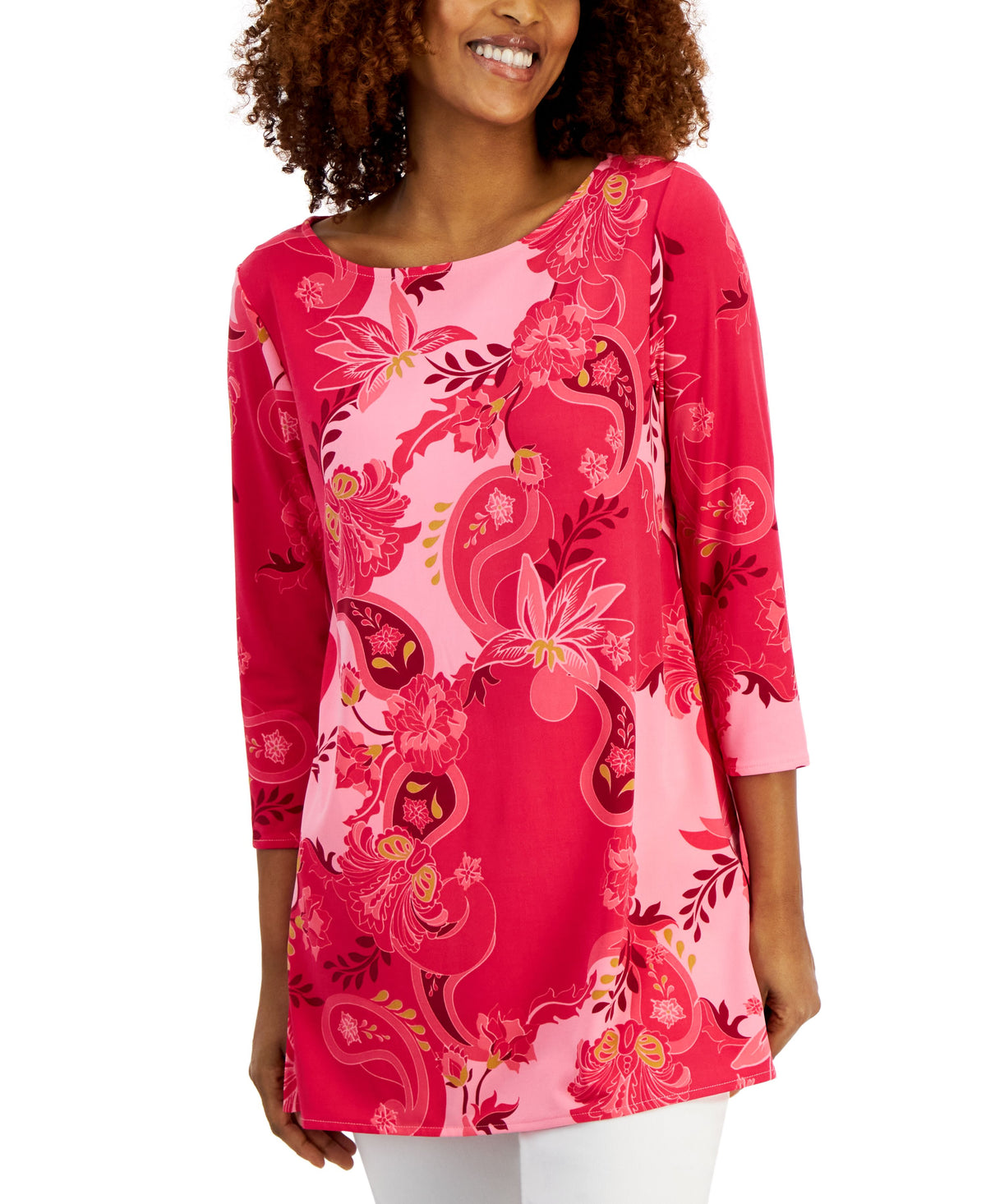 Petite Glamorous Garden 3/4-Sleeve Boat-Neck Top