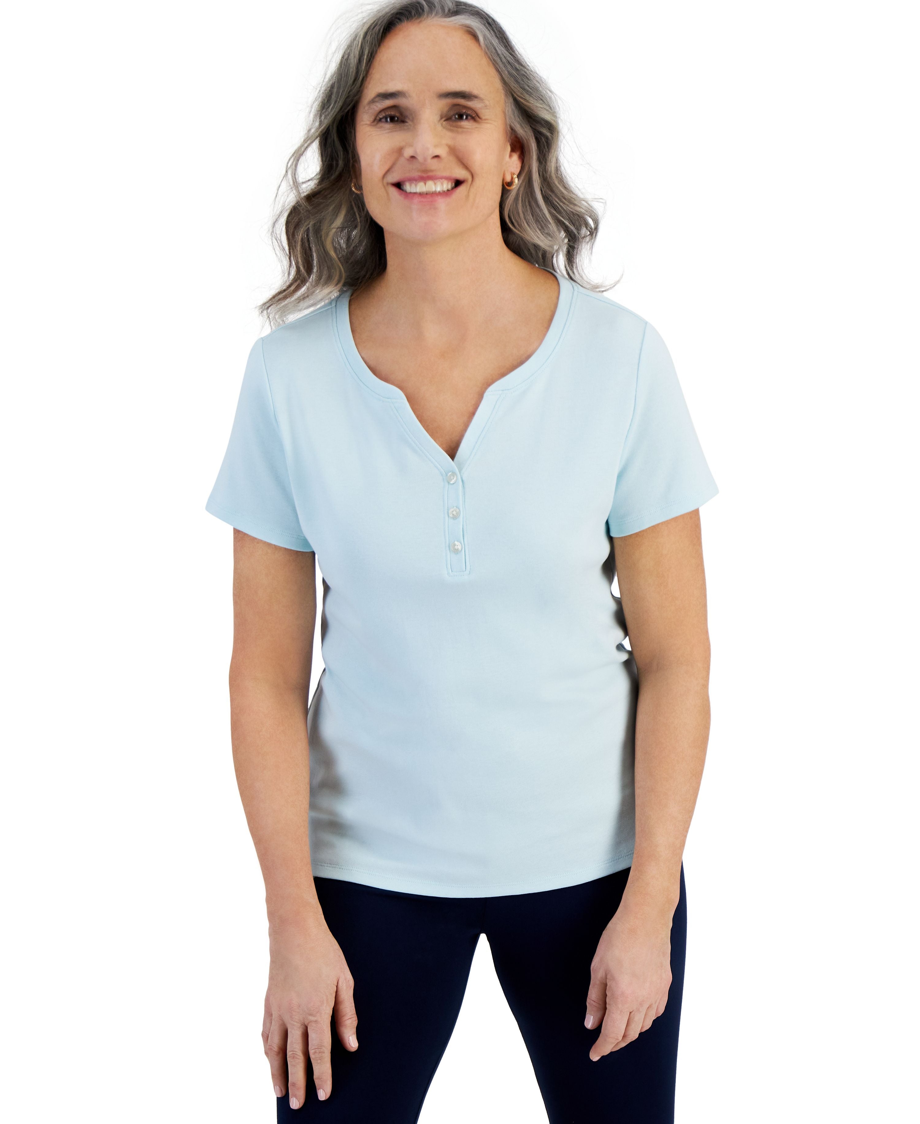Women's Short-Sleeve Cotton Henley Top