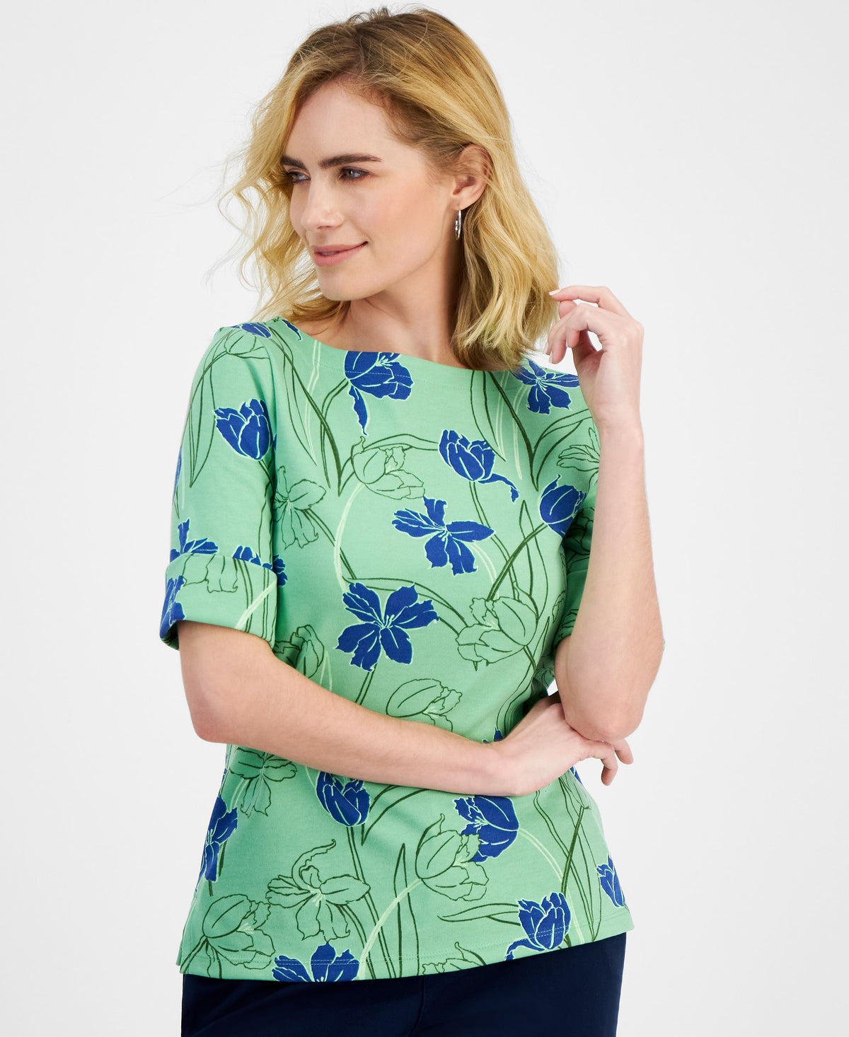 Petite Tulip Menagerie Elbow-Sleeve Knit Top