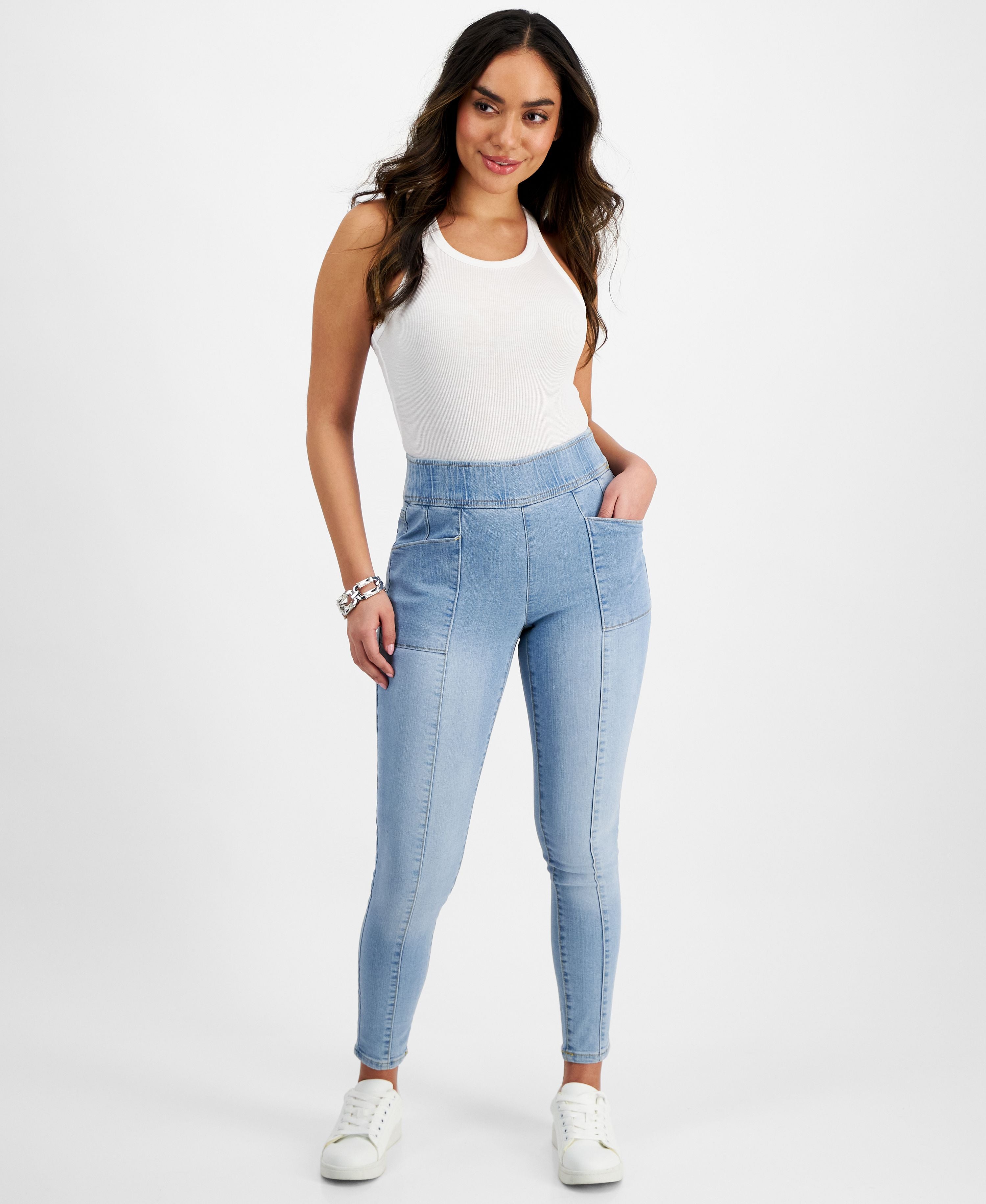 Petite High-Rise Seamed Pull-On Skinny Jeans