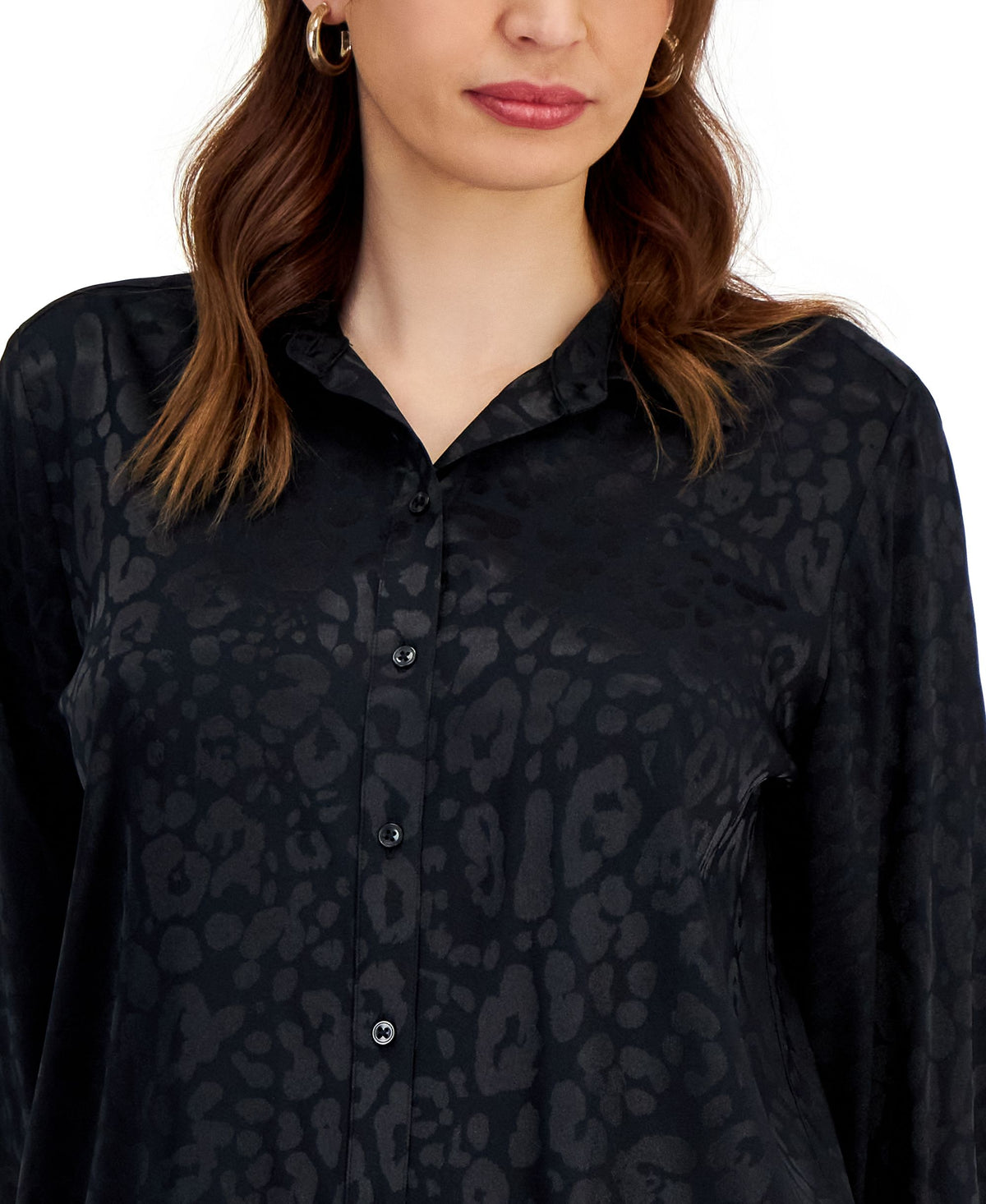 Women's Satin Long Sleeve Button-Front Shirt