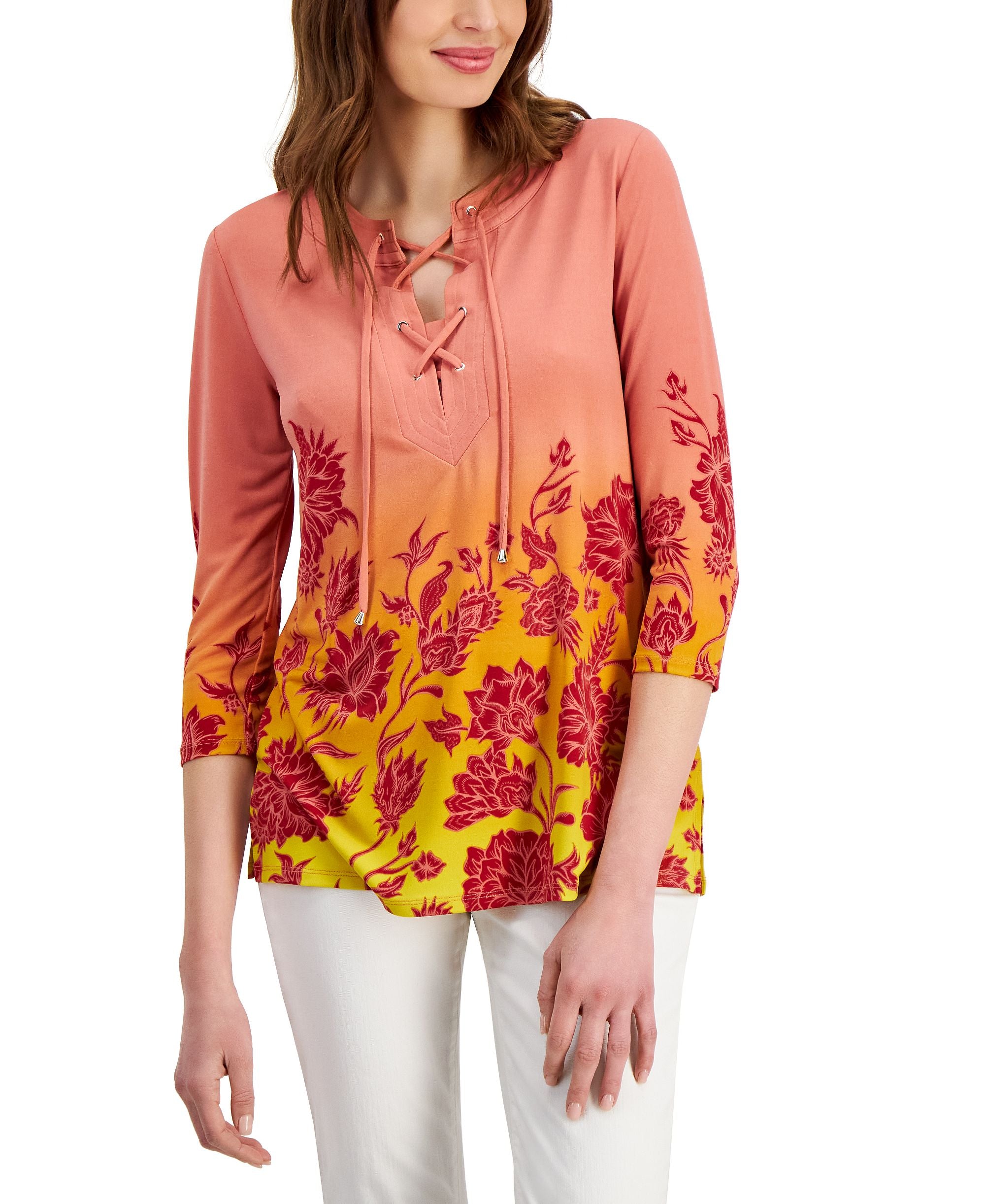 Women's Printed Lace-Up Tunic