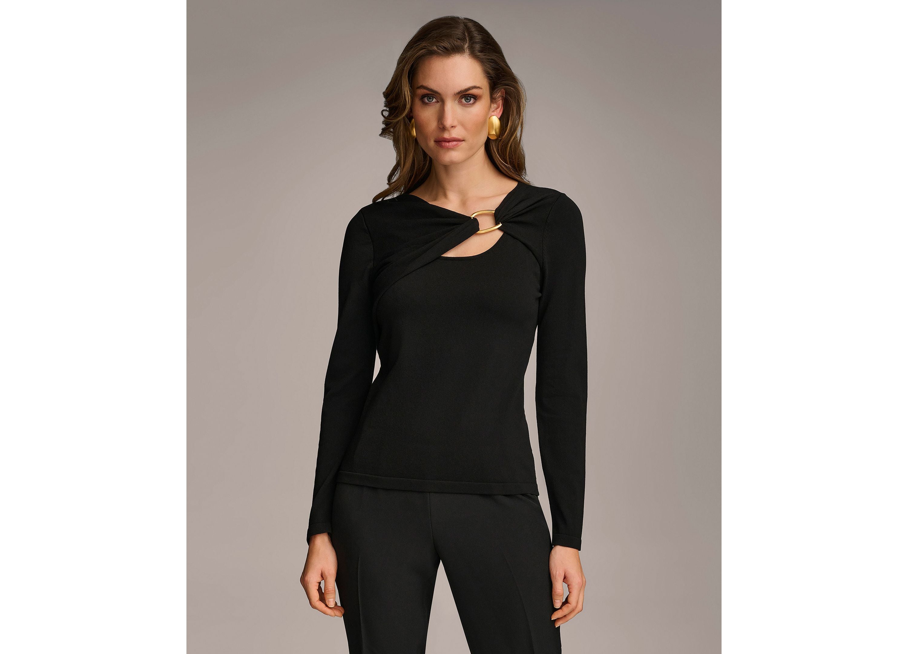 Donna Karan Women's Cutout Sweater With Hardware Detail Black M