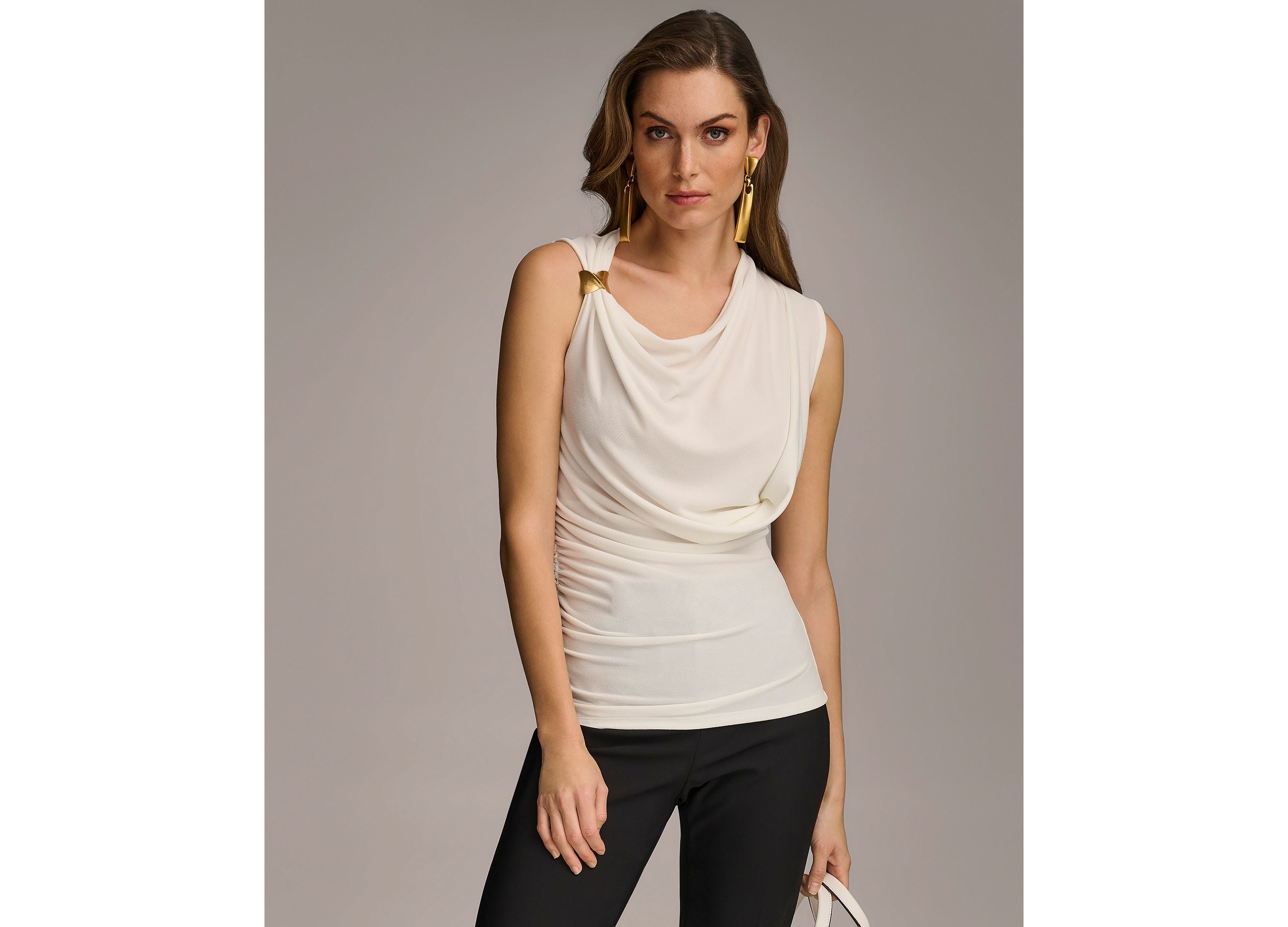 Donna Karan Women's Sleeveless Drape Front Top
