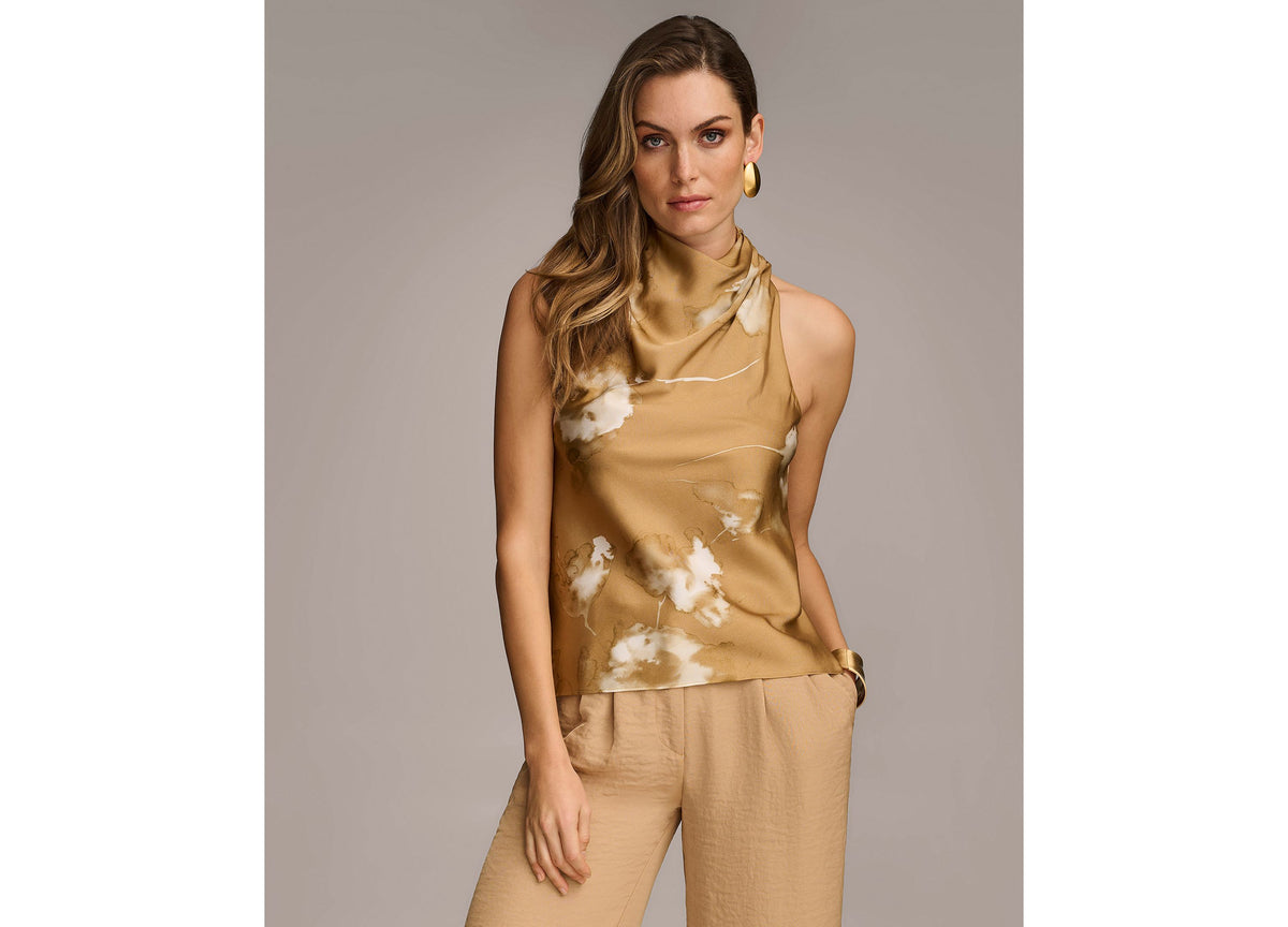 Donna Karan Women's Printed Drape-High-Neck Sleeveless Top