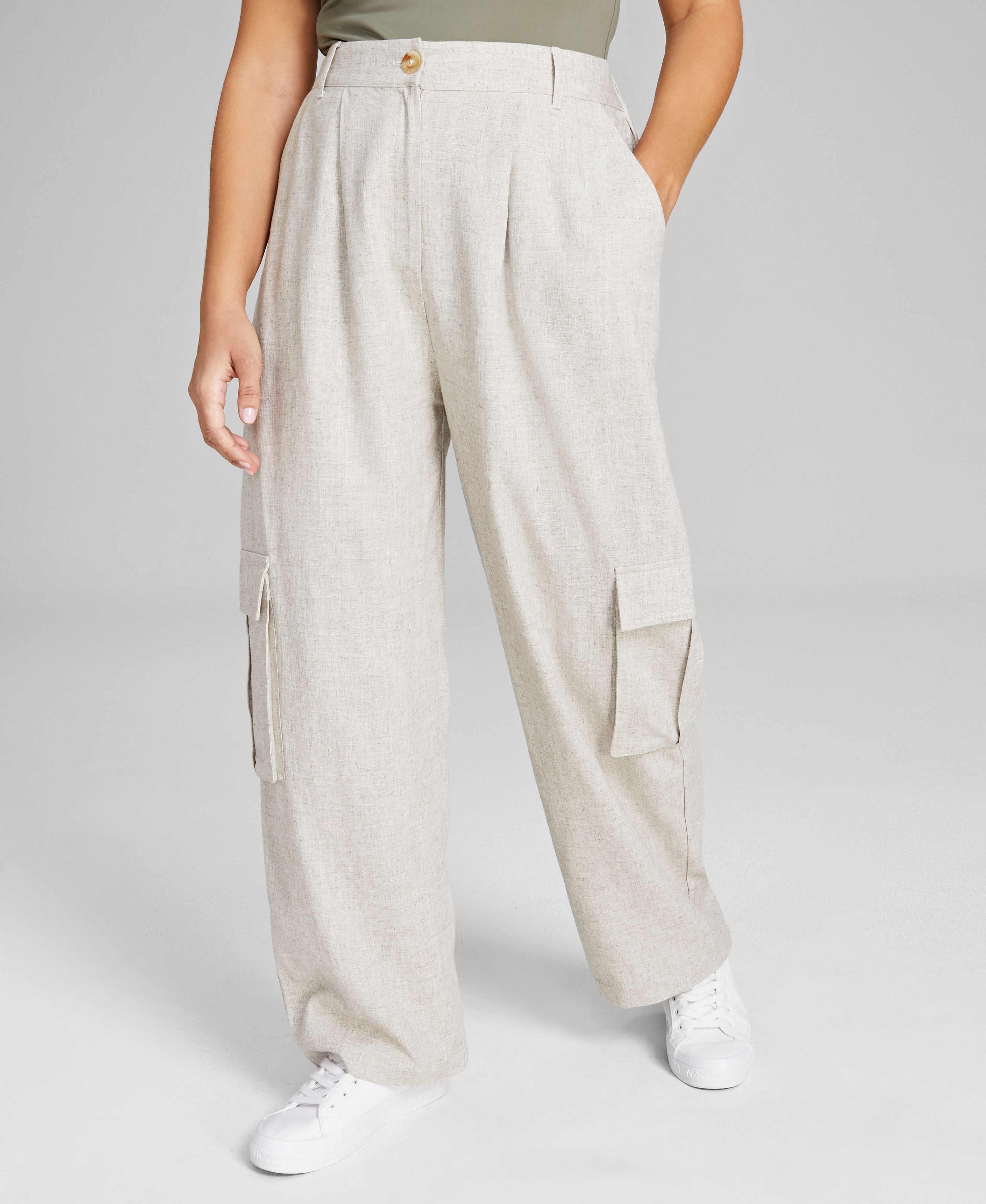 Women's High-Rise Linen Blend Cargo Pants