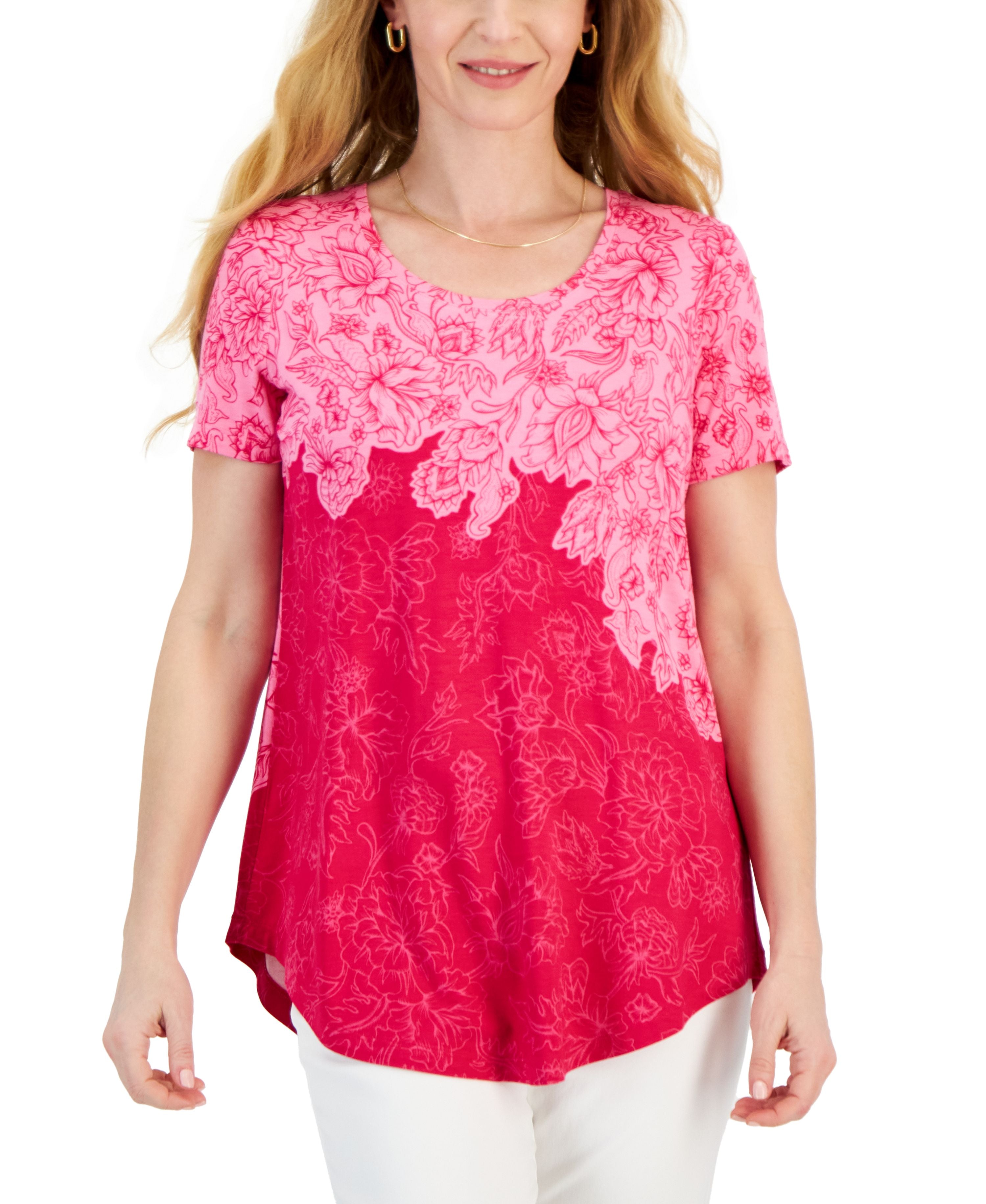 Petite Garden Etch Short-Sleeve Top
