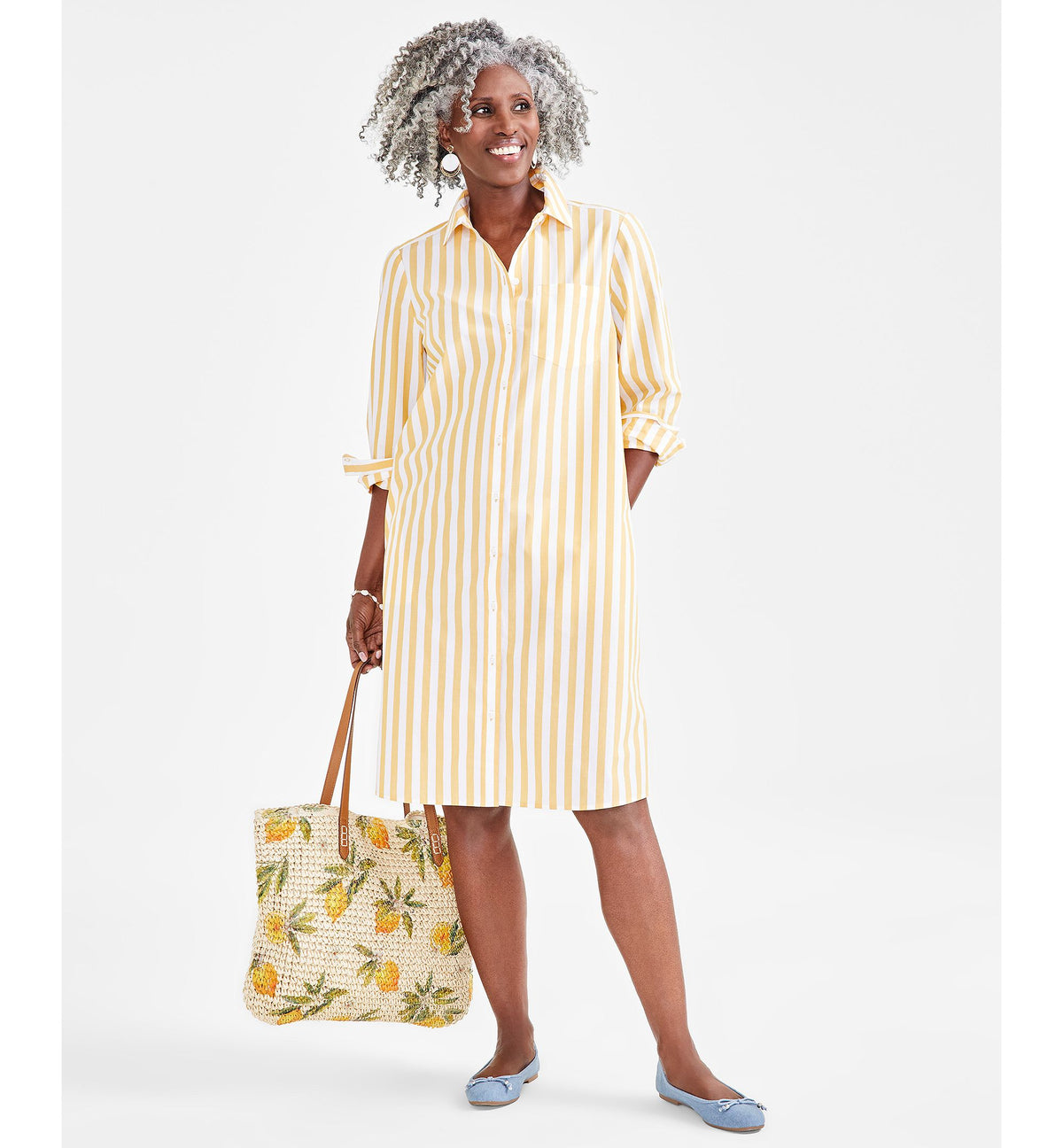 Women's Cotton Striped Shirtdress, Regular & Petite