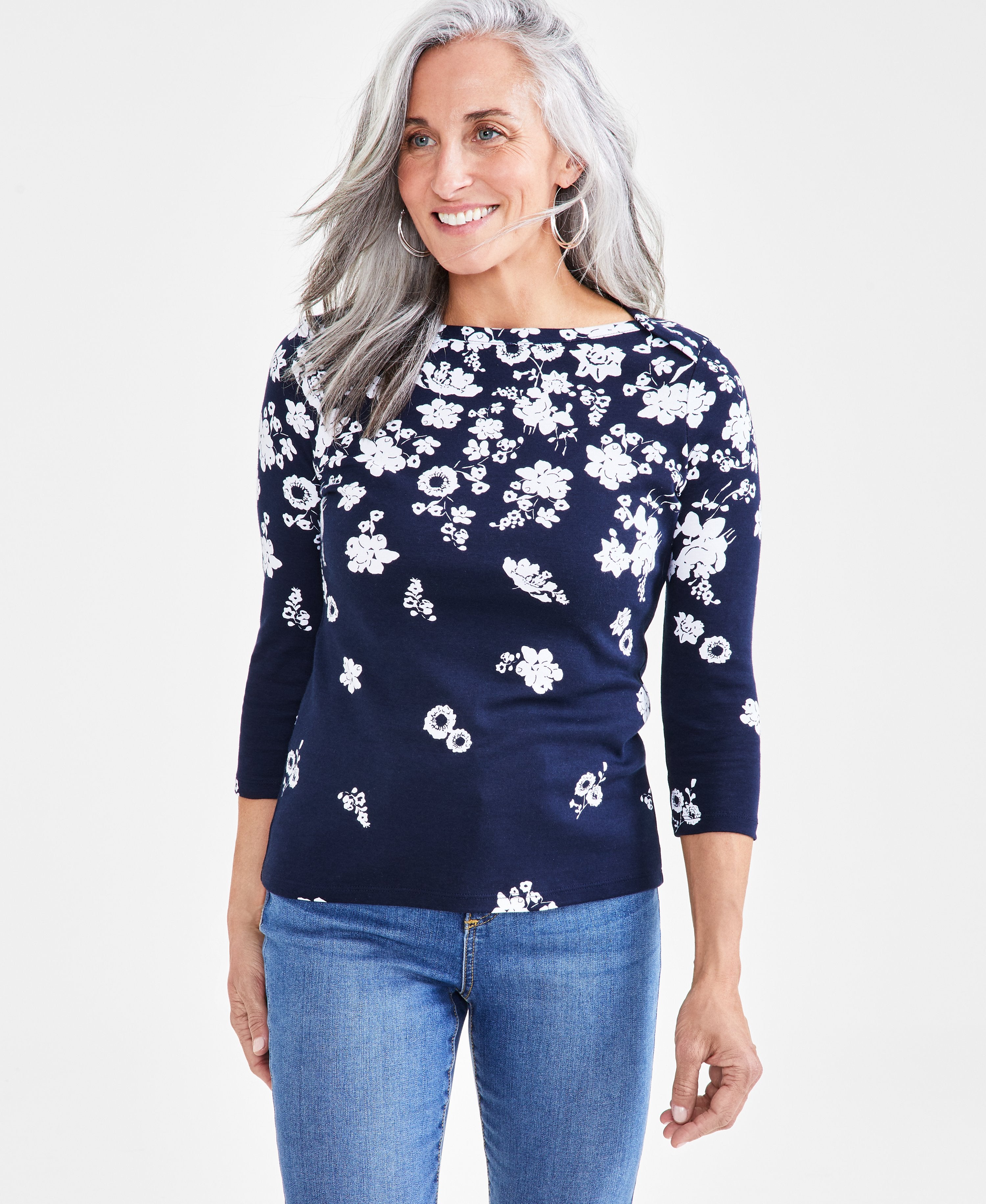 Petite Raining Flower Pima Cotton Top