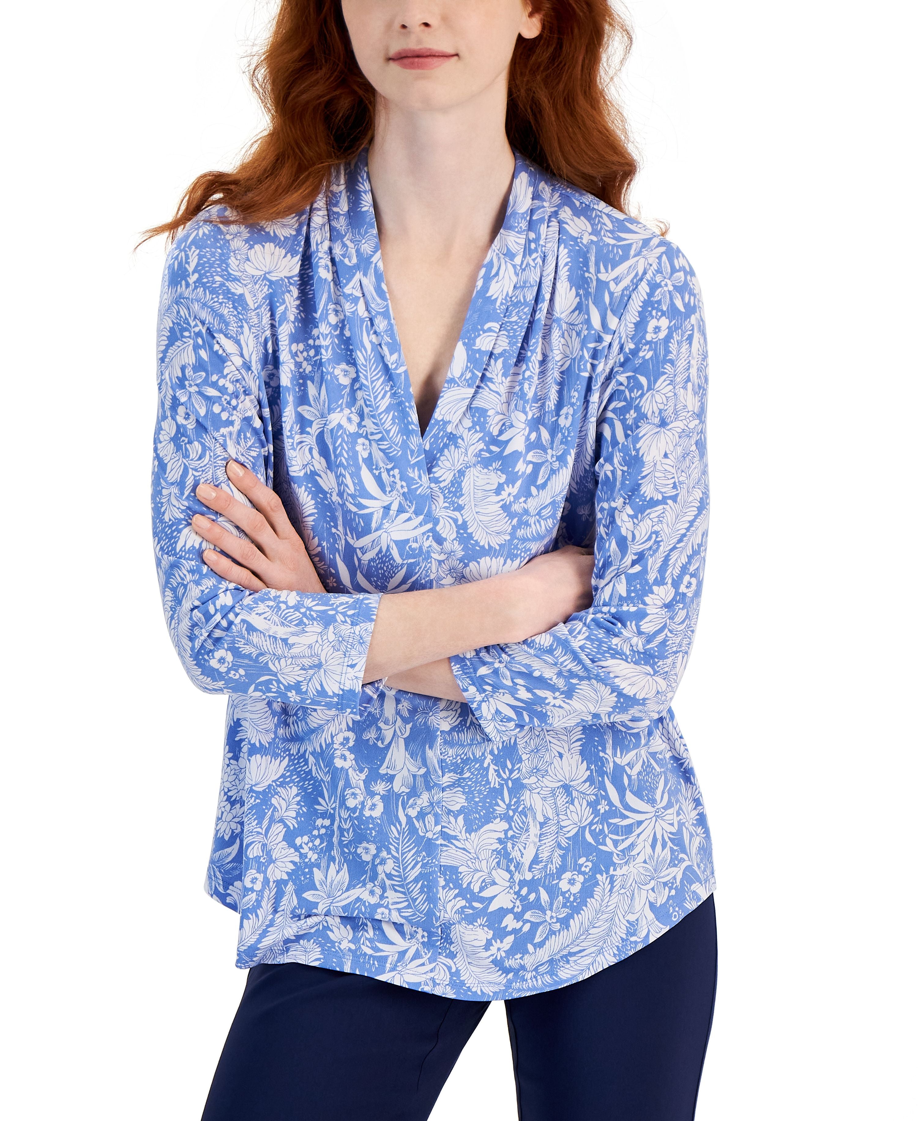 Women's Printed V-Neck 3/4-Sleeve Knit Top