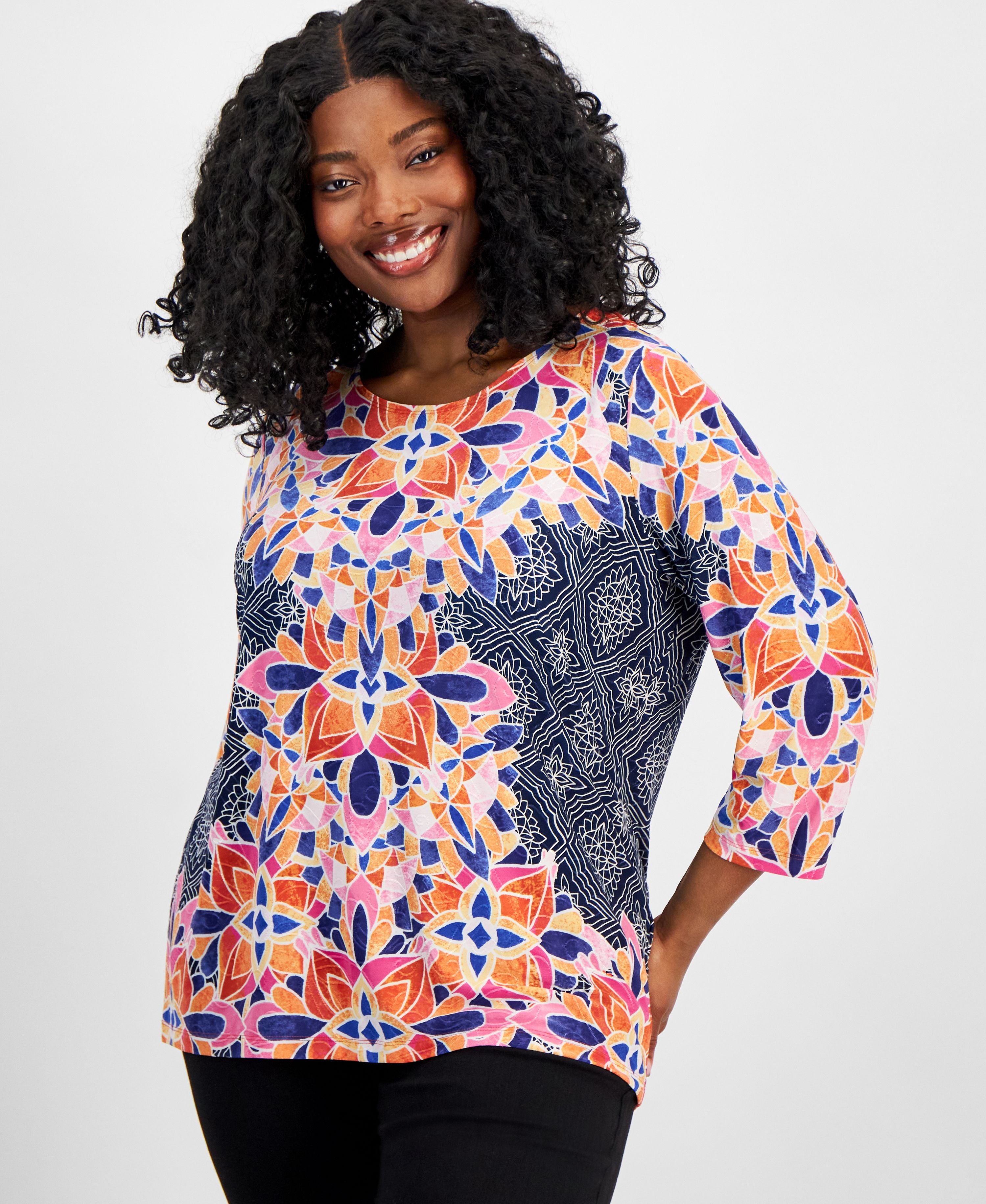 Plus Size Printed 3/4-Sleeve Top