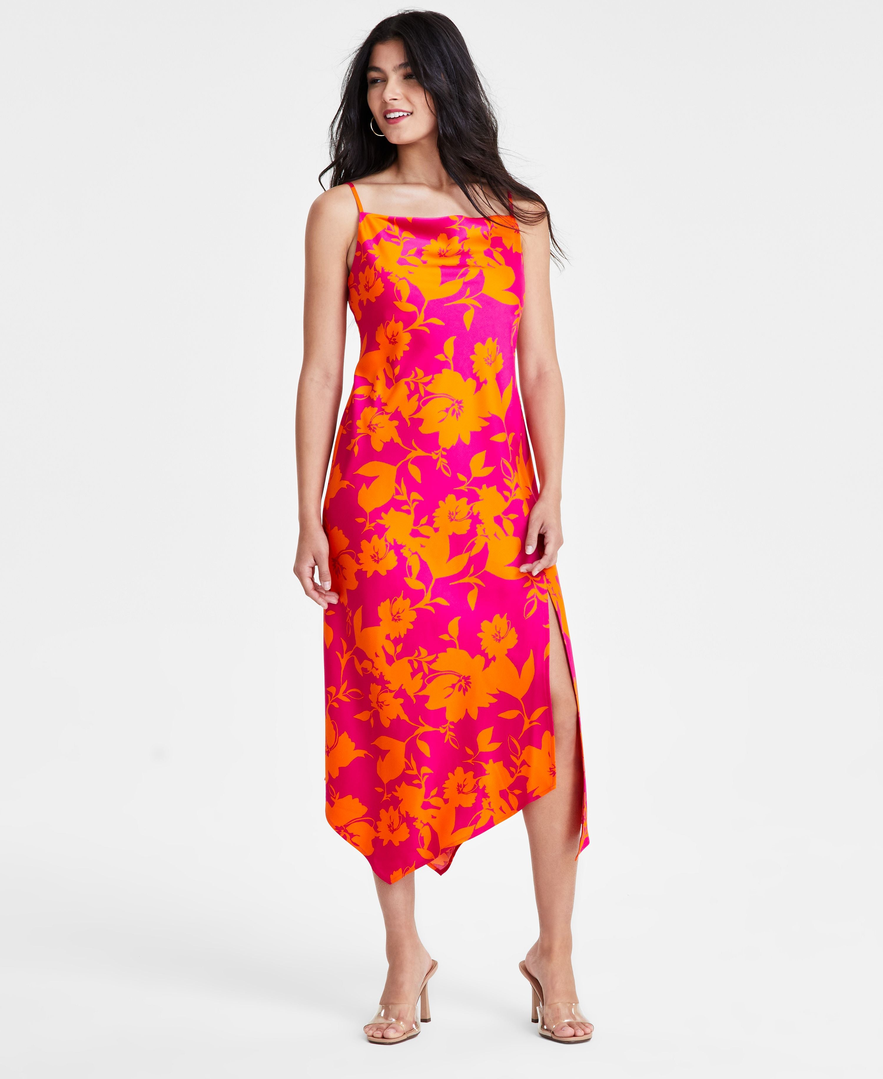 Women's Printed Cowl Neck Asymmetrical-Hem Dress