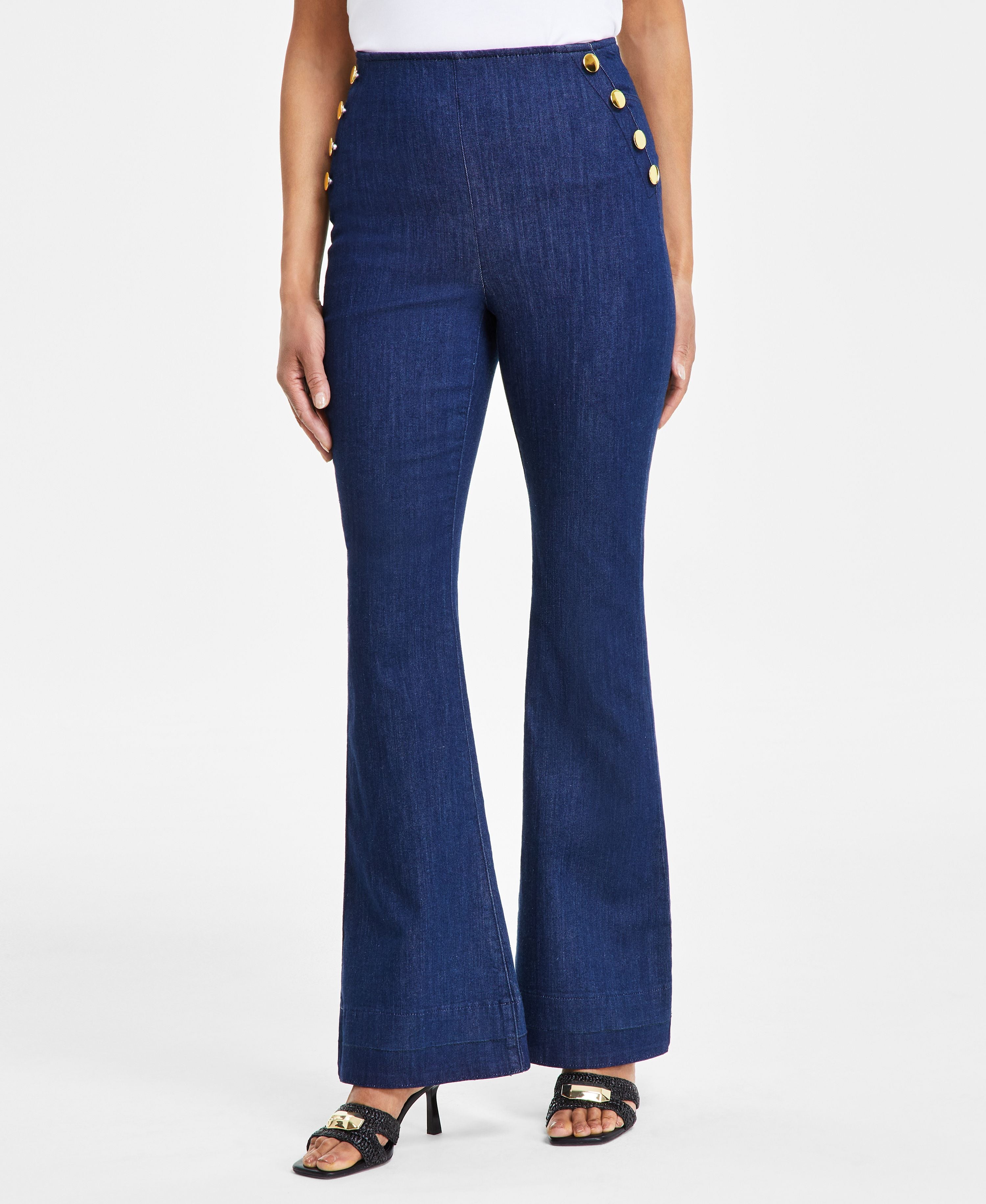 Women's Button-Trim High-Rise Jeans