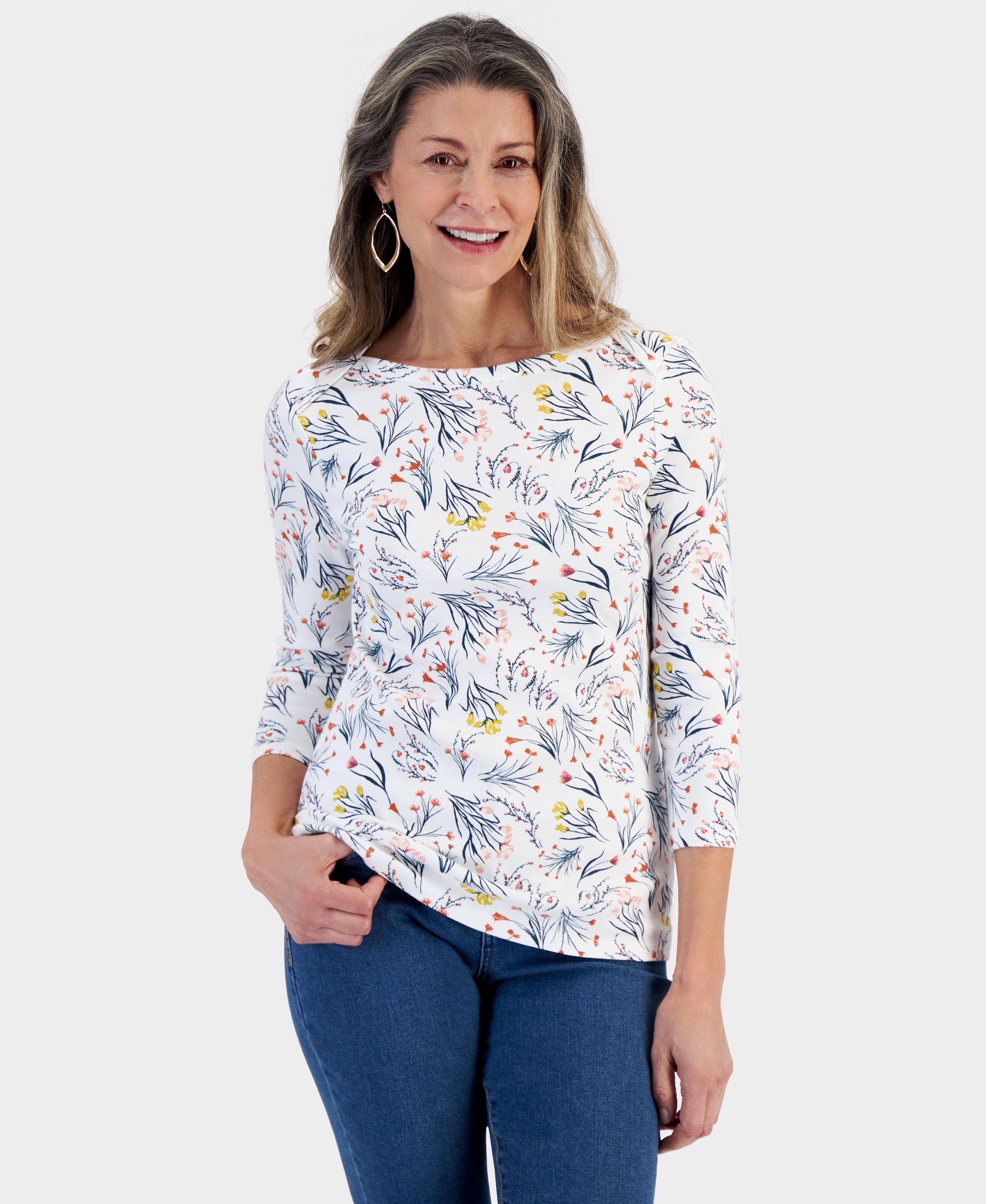 Petite Boat-Neck 3/4-Sleeve Top