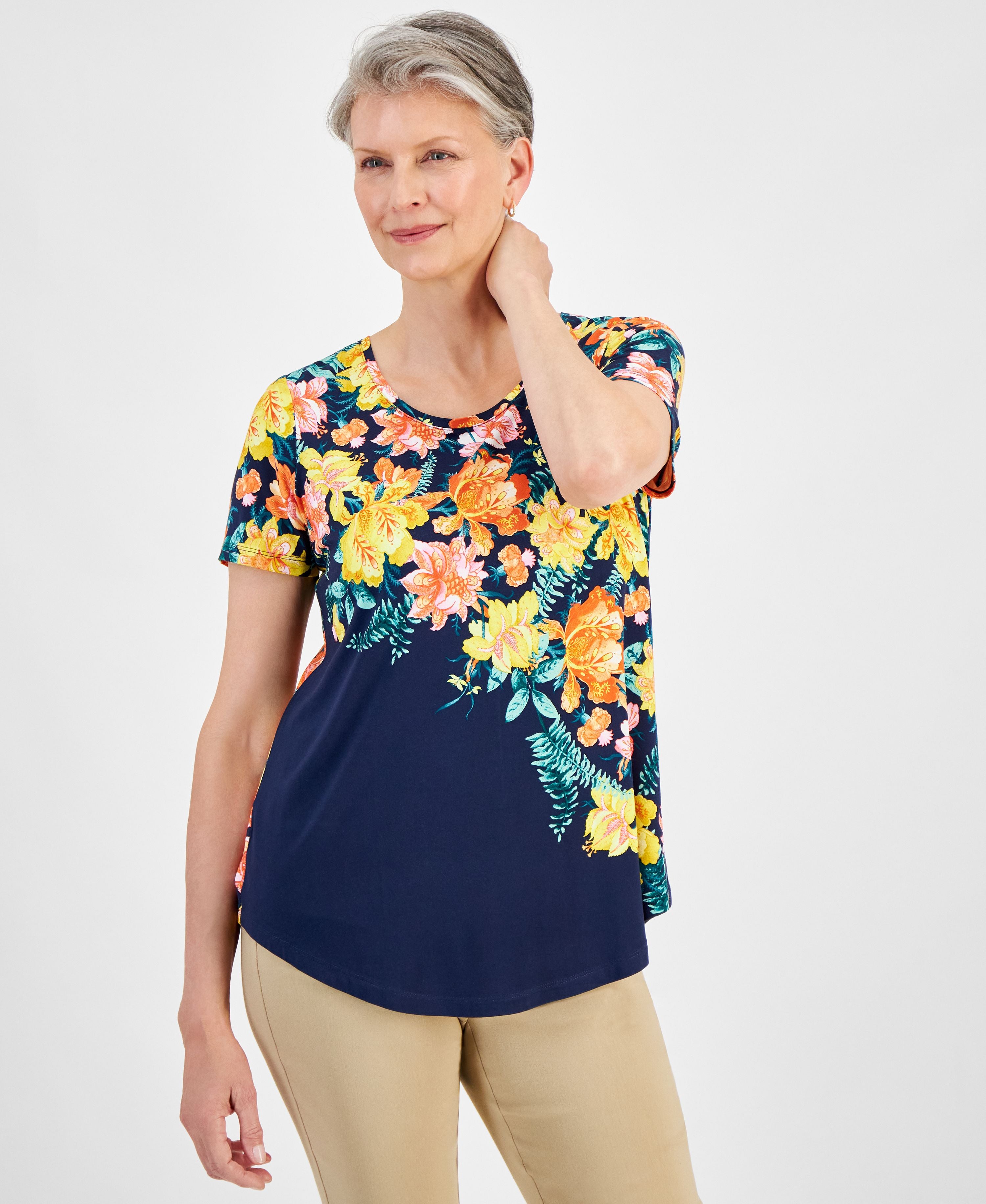 Petite Paradise Garden Scoop-Neck Top