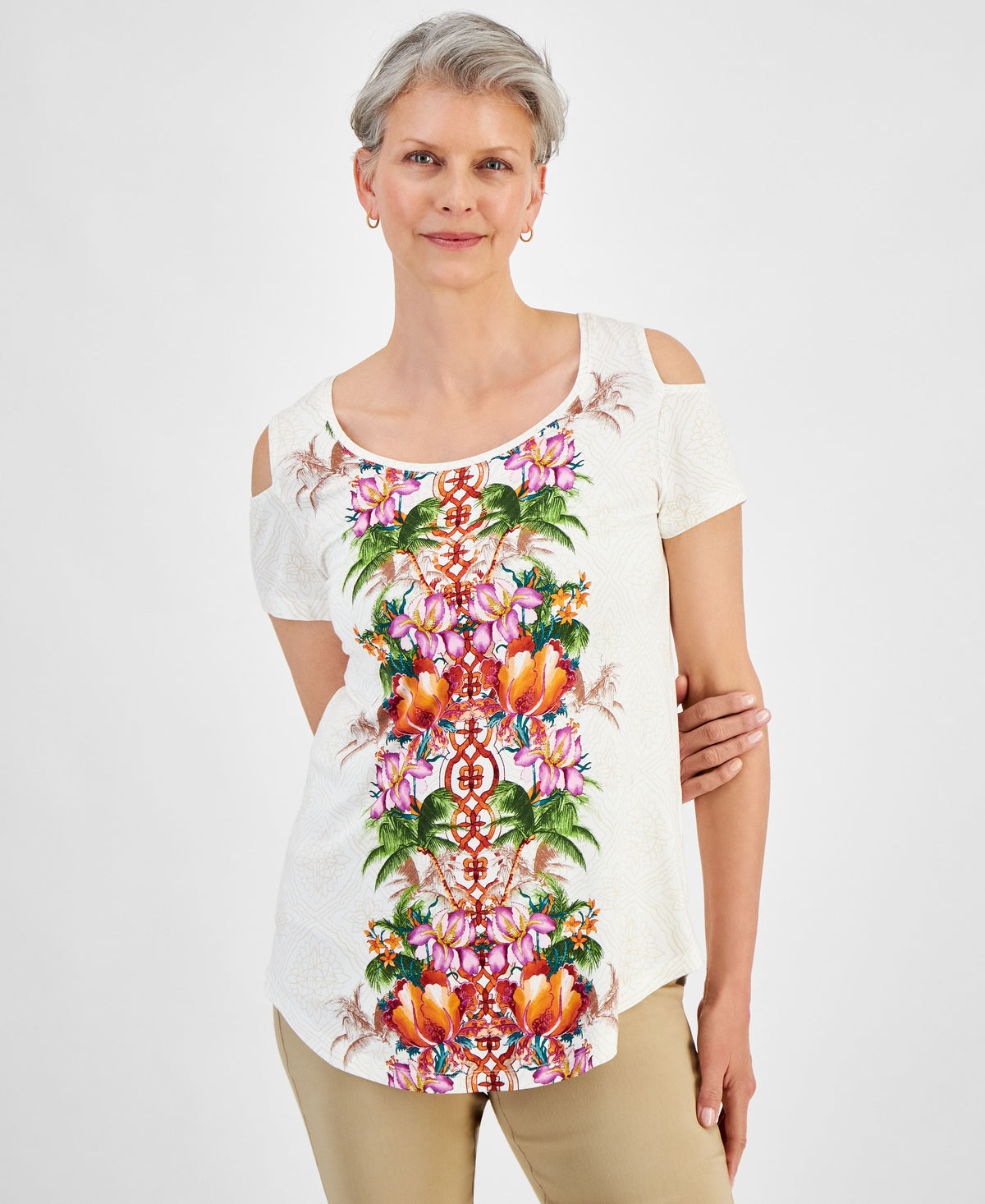 Petite Julia Jungle Cold-Shoulder Top