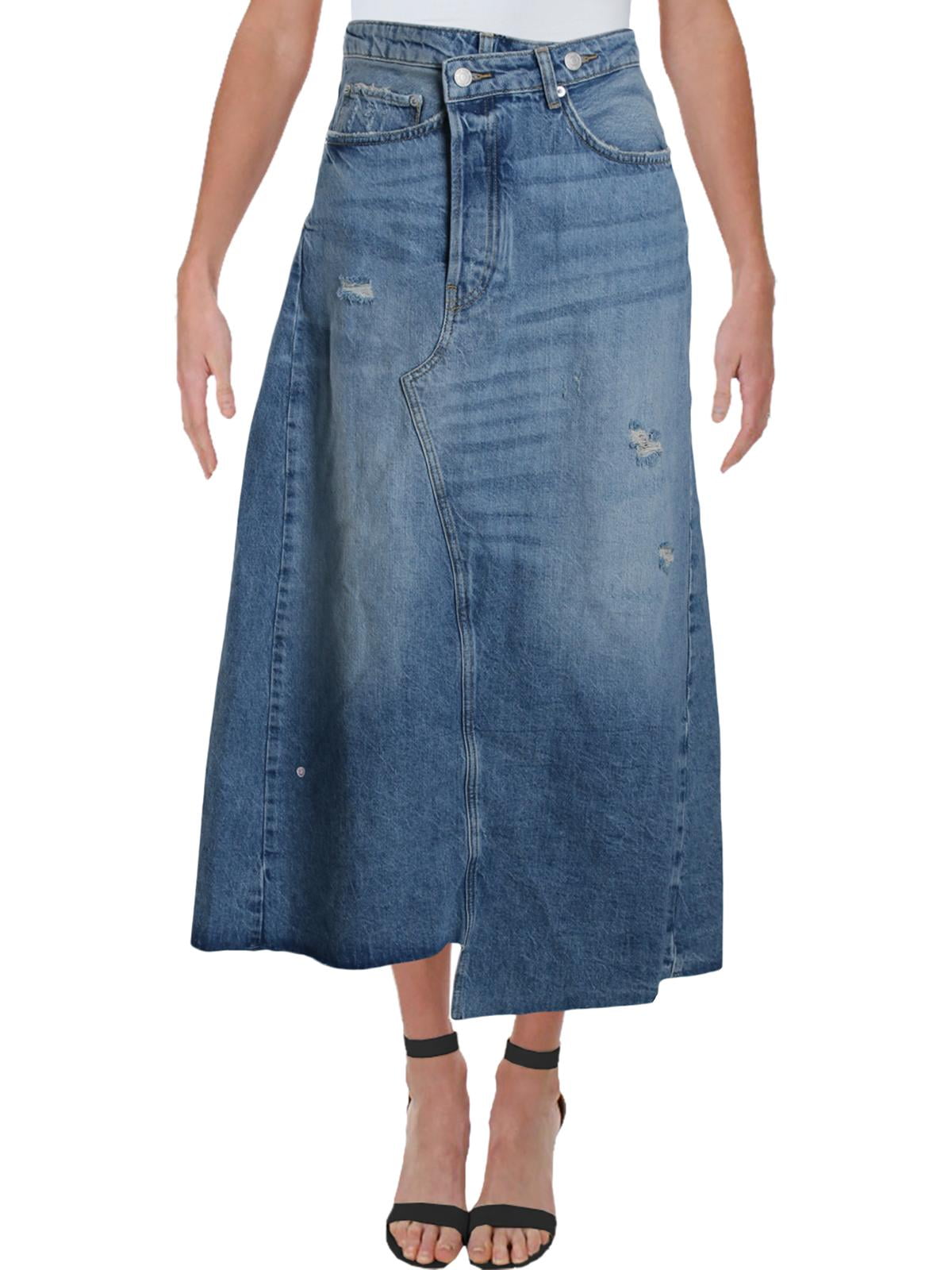 Free People Cotton Asymmetrical Denim Midi Skirt