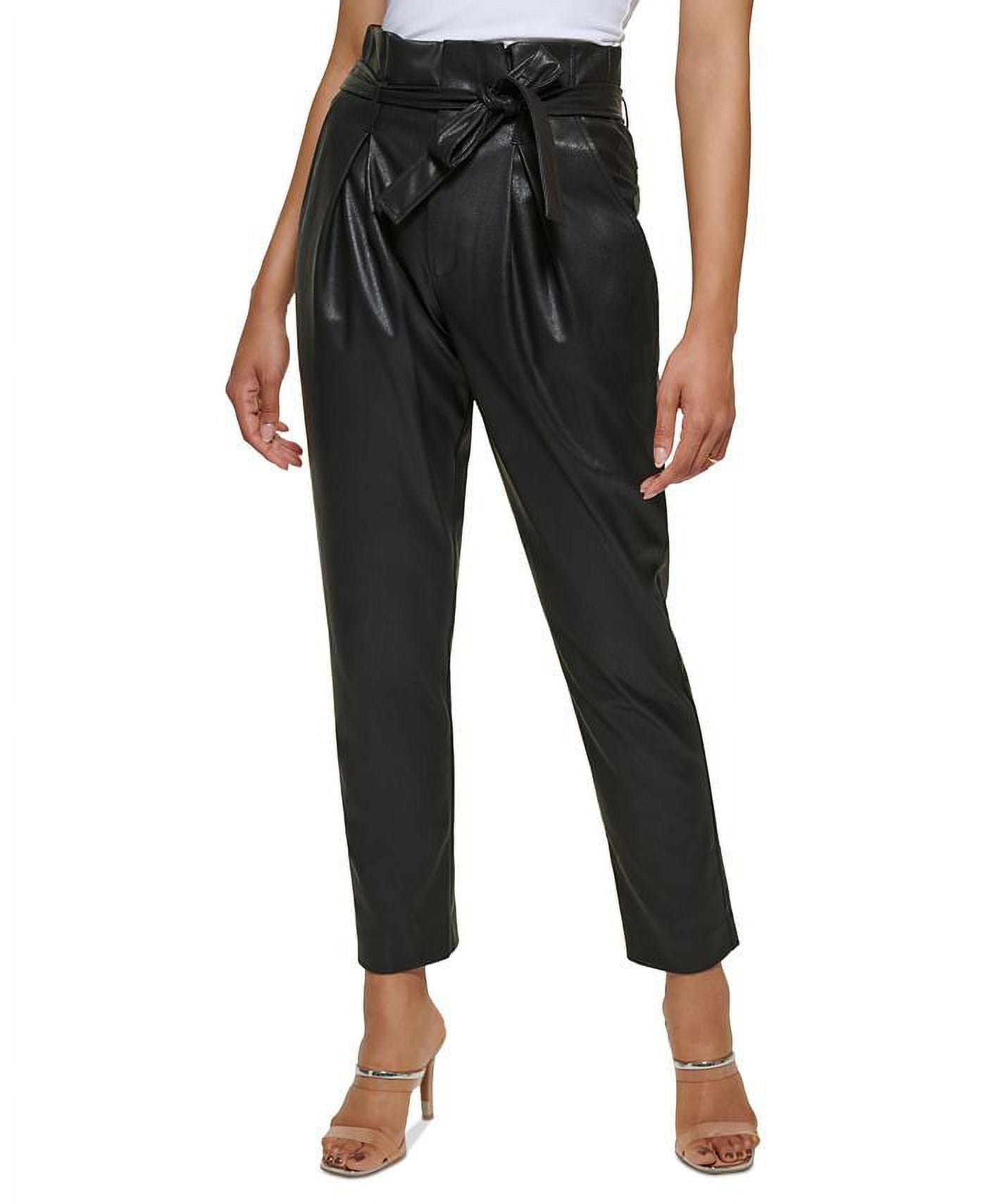 Faux Leather High Rise Tie Waist Ankle Pants